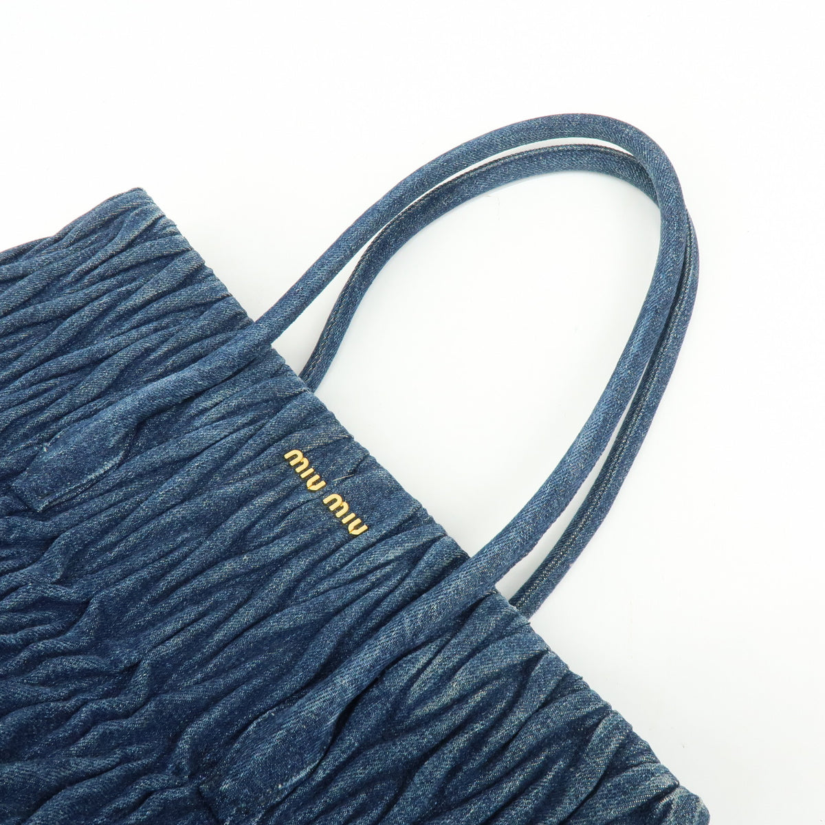 MIU MIU Logo Matelasse Denim Shoulder Bag Tote Bag Blue