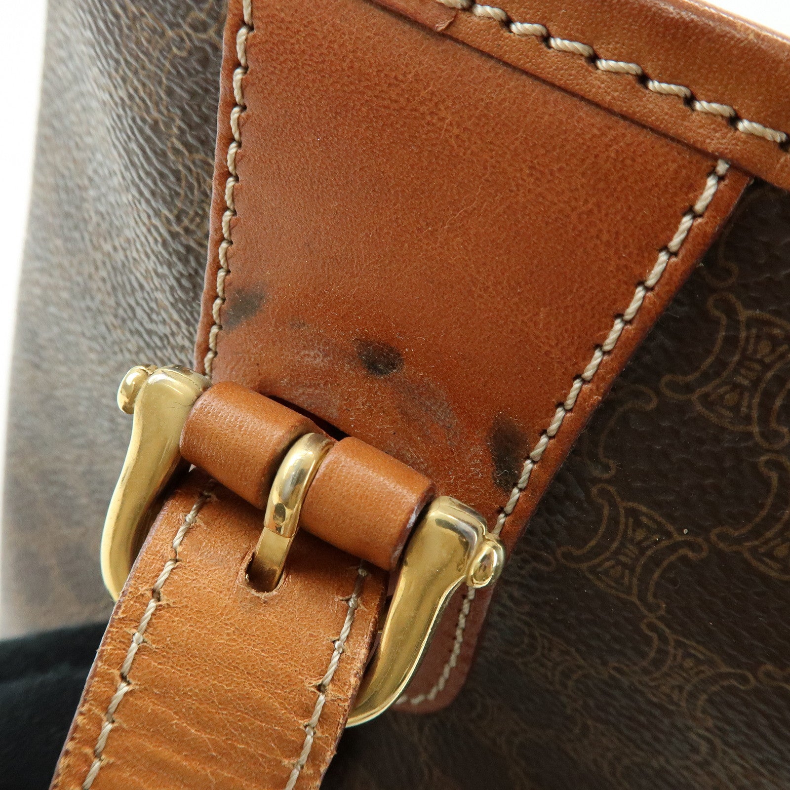 CELINE Macadam PVC Leather Tote Bag Hand Bag Brown