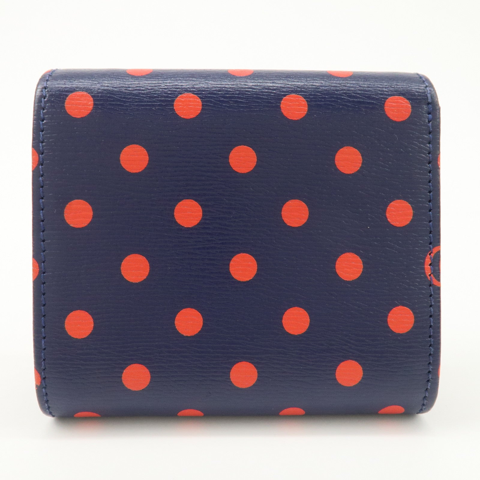 GUCCI Horsebit Dots Pattern Leather Bi-fold Wallet Navy Red 621891 Used