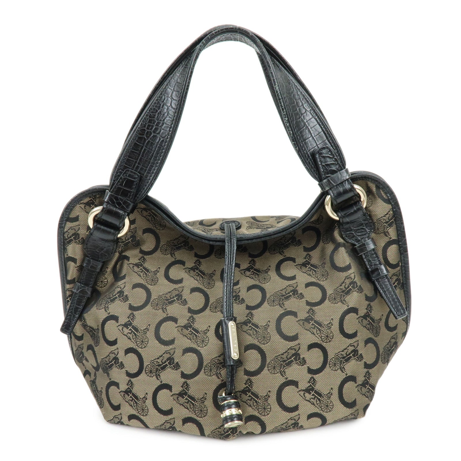 CELINE Bitter Sweet C Sulky Canvas Leather Hand Bag Shoulder Bag Brown