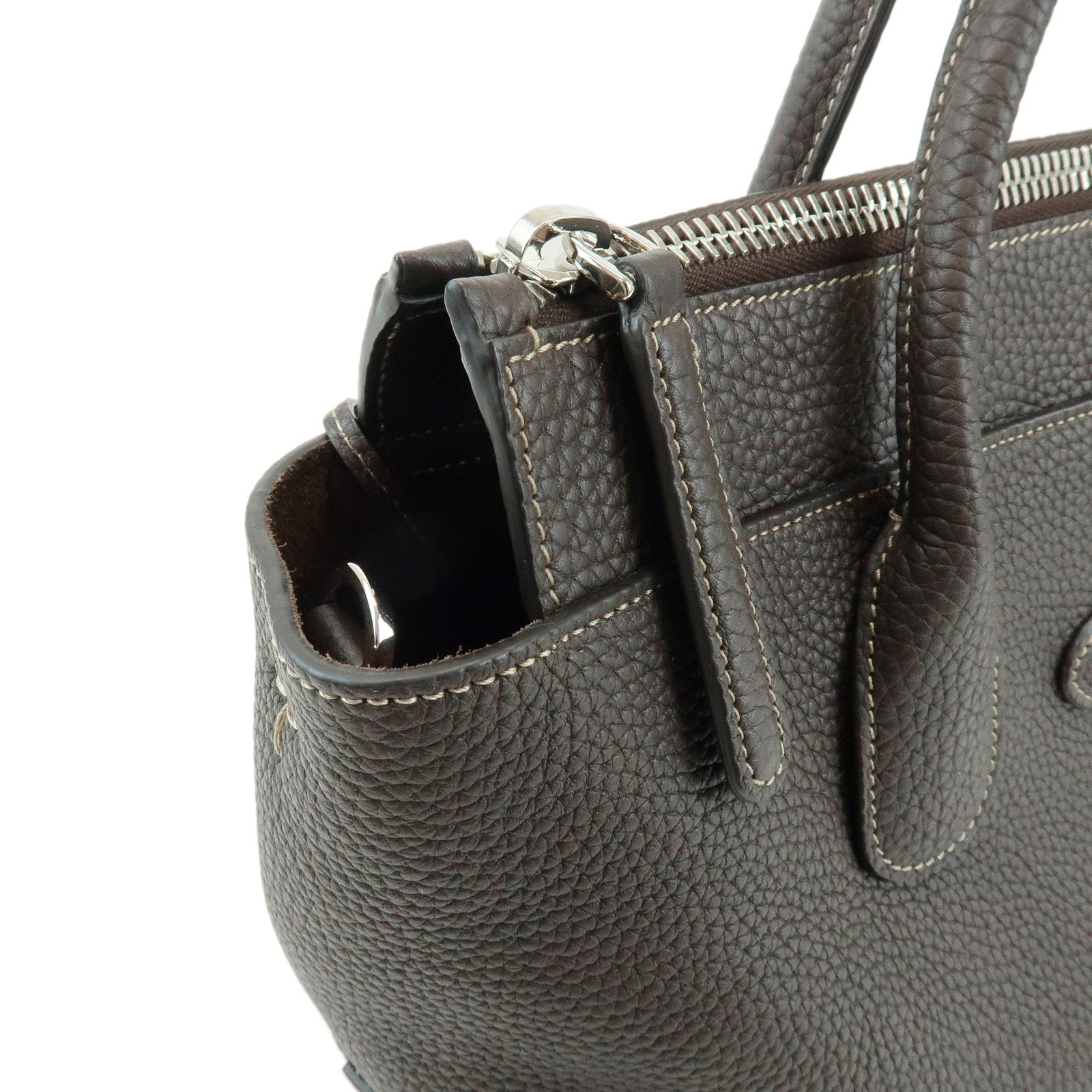 TOD'S Di Leather 2Way Bag Hand Bag Shoulder Bag Dark Brown
