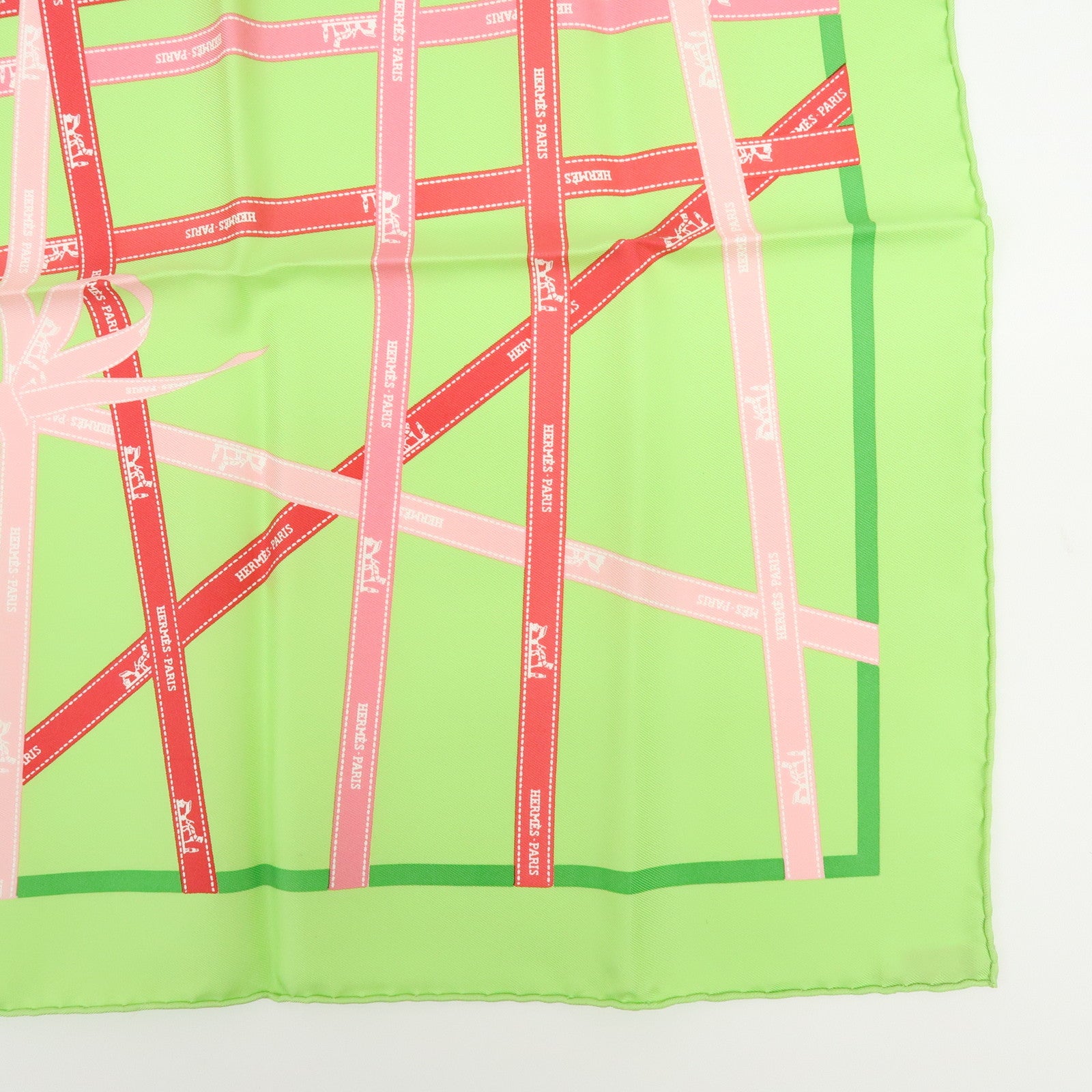 HERMES Carre 40 Lot of 2 Silk 100% Scarf  Grand H/Bolduc Orange Green