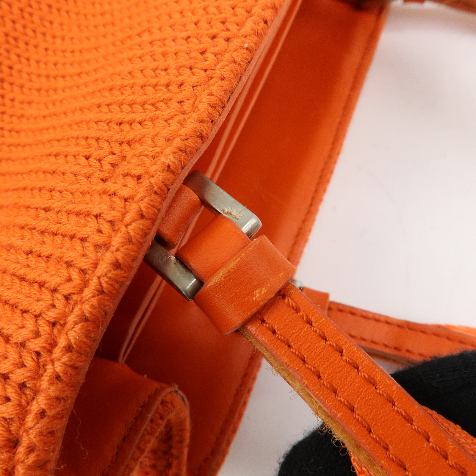 PRADA Triangle Log Wool Leather Hand Bag Shoulder Bag Orange