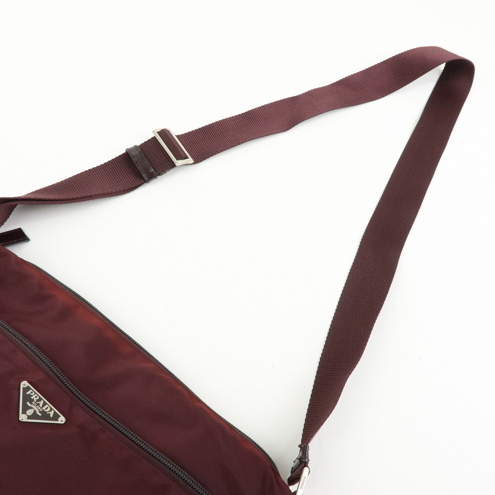 PRADA Triangle Logo Nylon Leather Shoulder Bag Burgundy BT0426