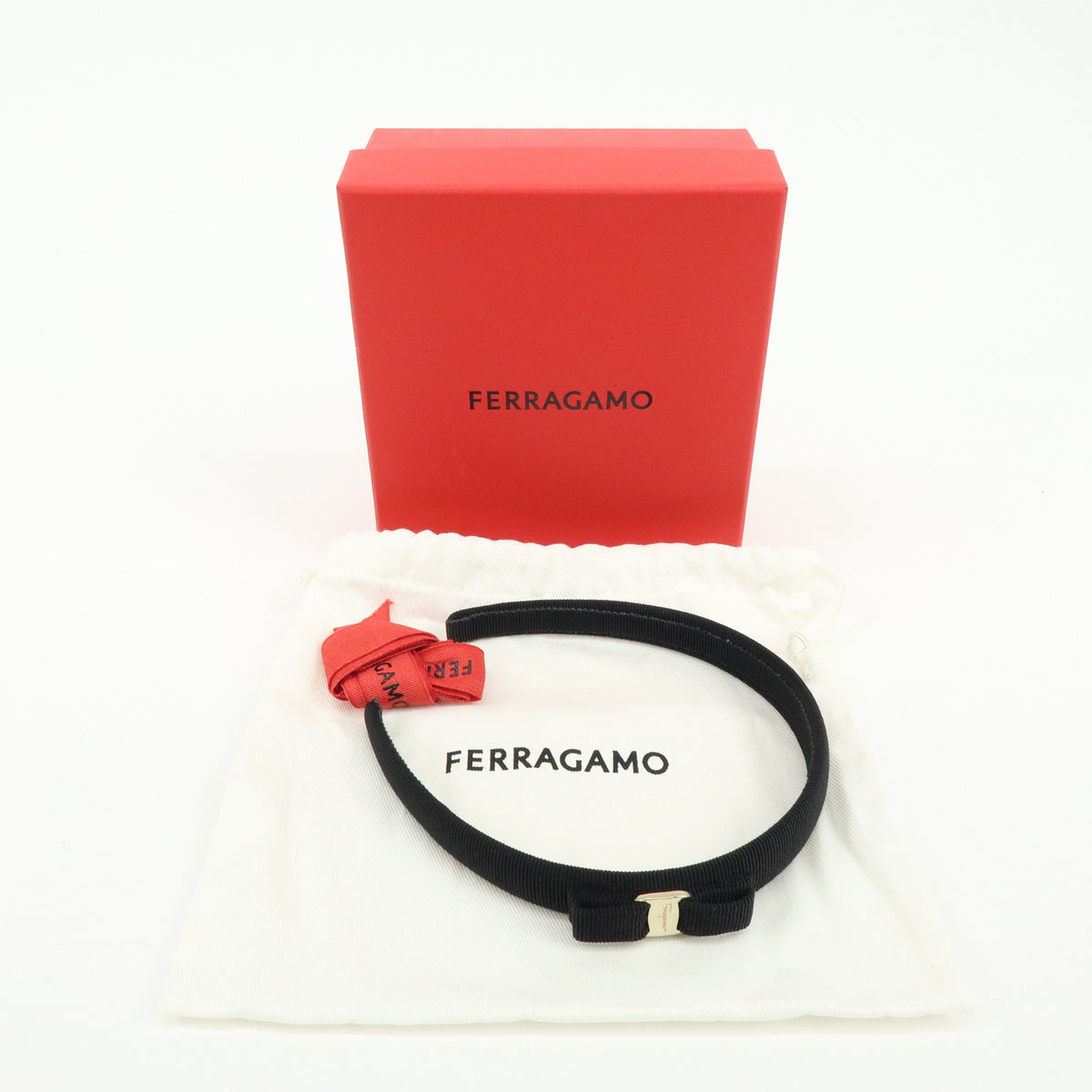 Ferragamo Vara Bow Ribbon Viscose Hair Accessory Black Gold