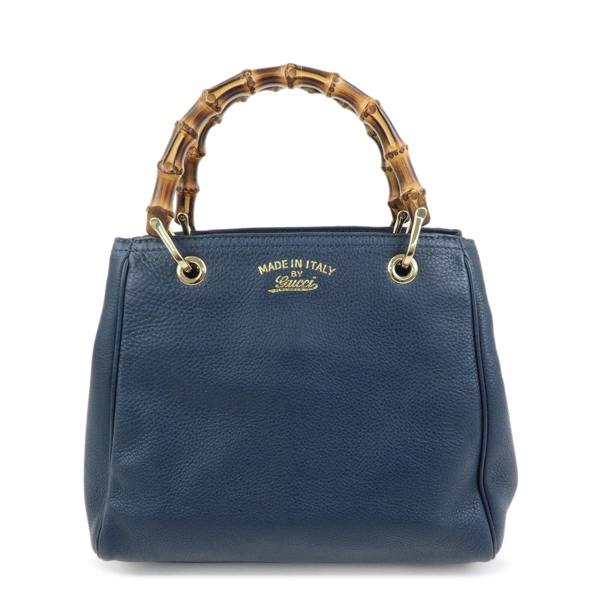 GUCCI Bamboo Shopper Small Leather 2Way Bag Tote Bag Navy 336032