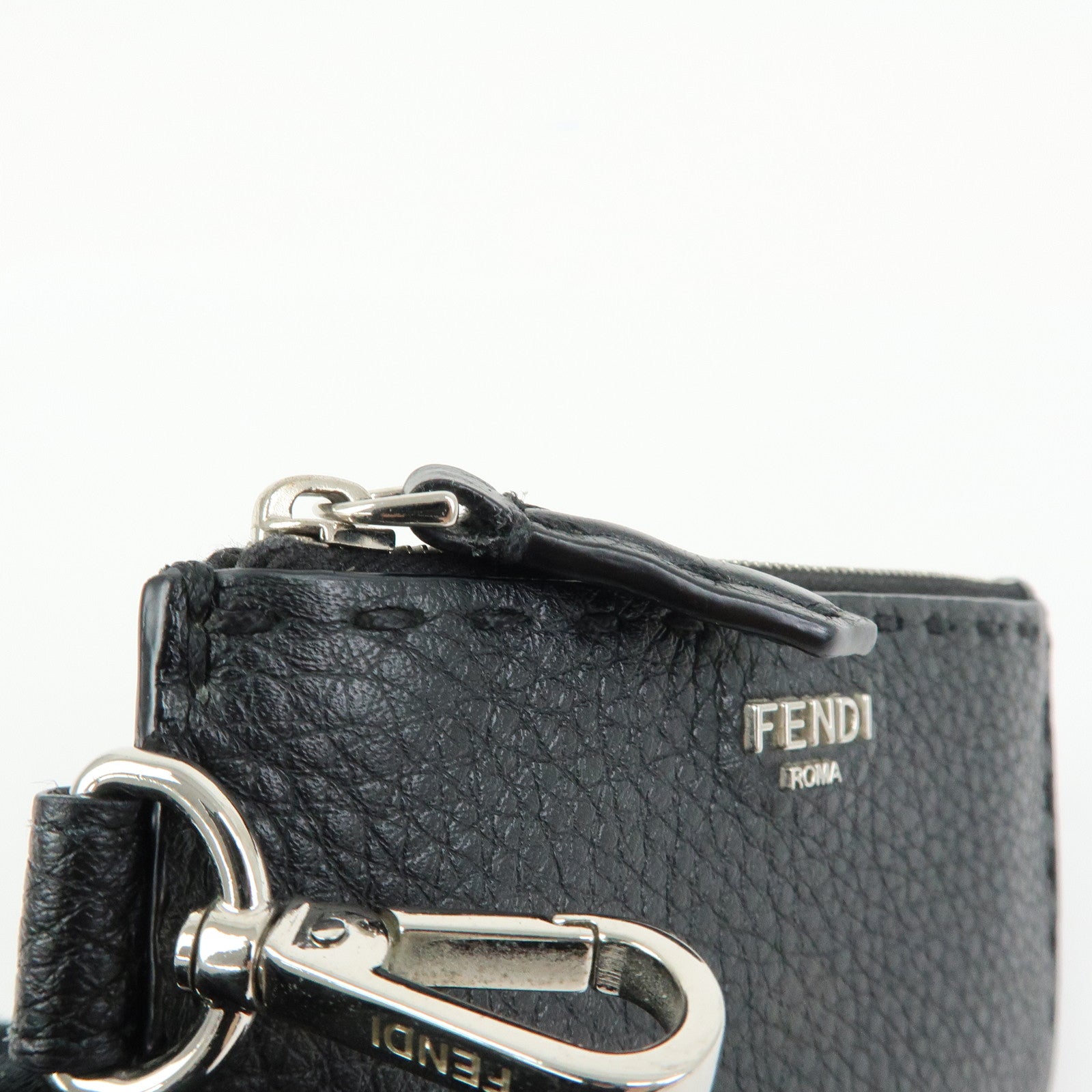 FENDI Selleria Calf Leather Card Case Coin Case Black 7M0343