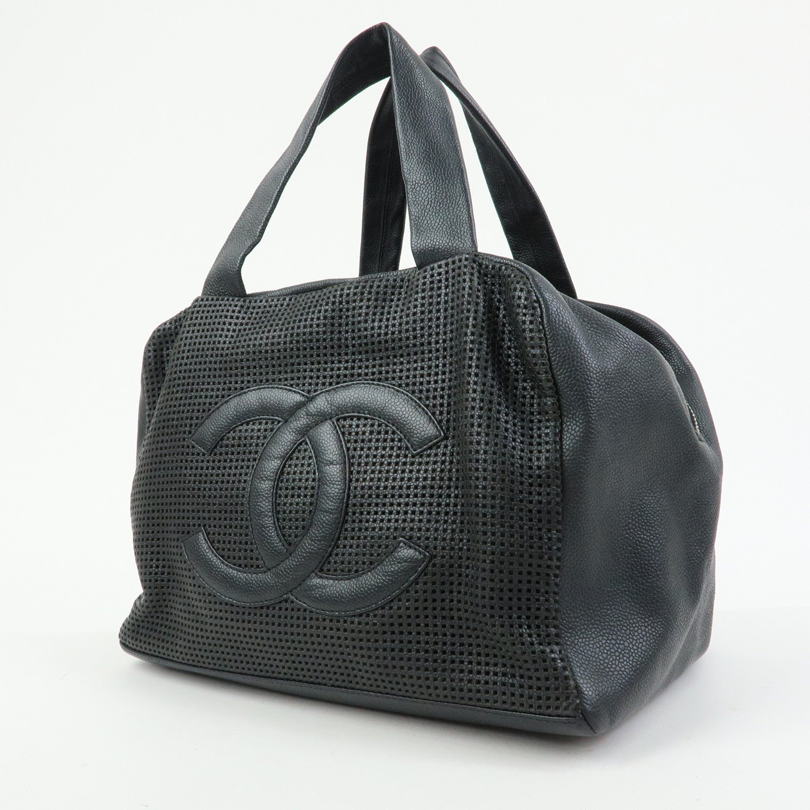 CHANEL COCO Mark Calf Leather Hand Bag Tote Bag Black