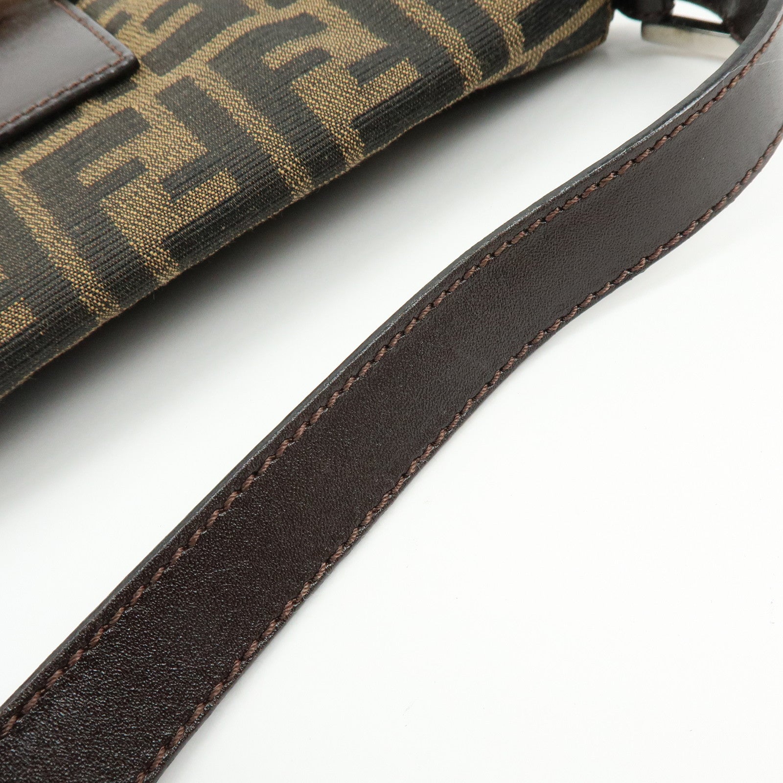 FENDI Mamma Baguette Zucca Canvas Leather Shoulder Bag Brown 26424