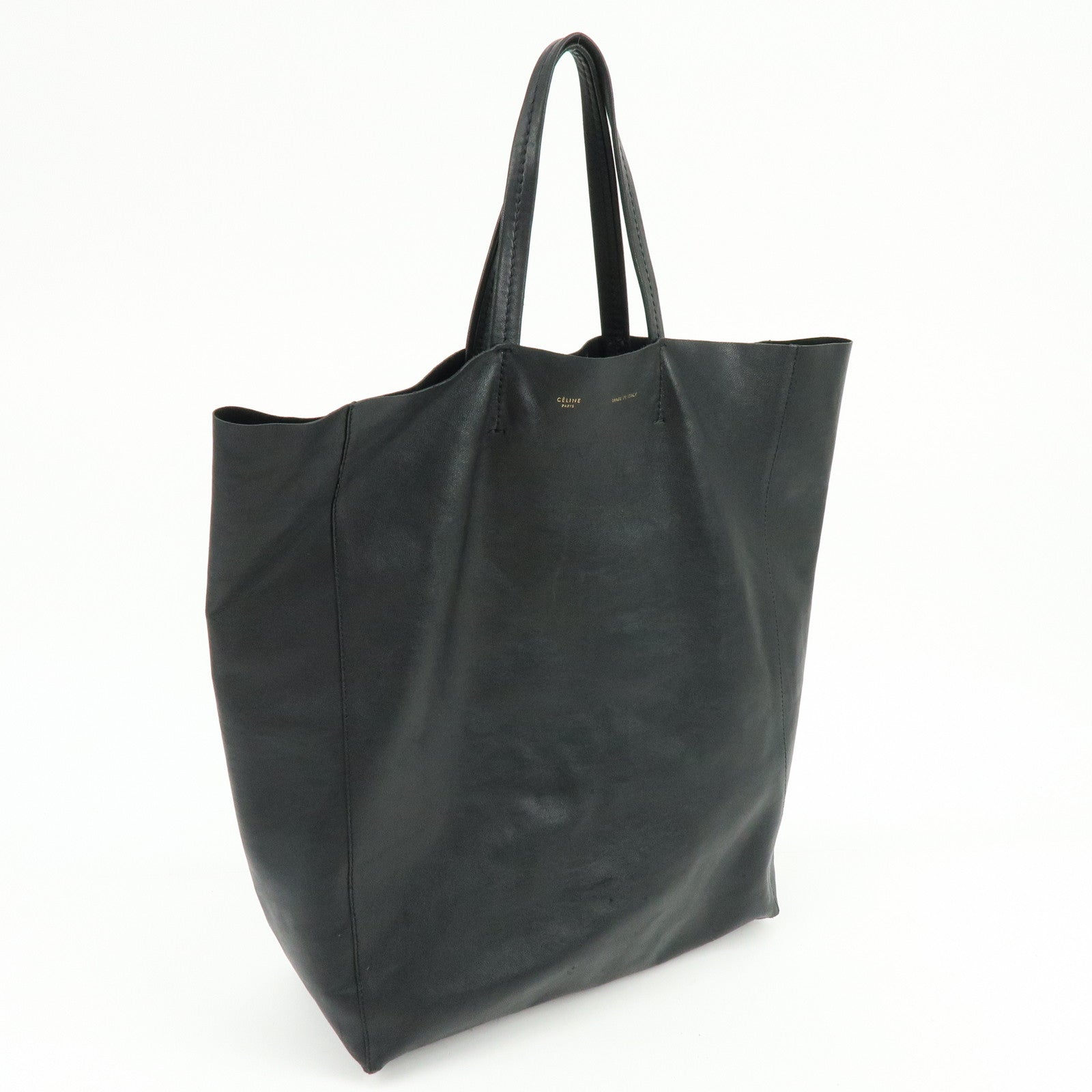 CELINE Horizontal Cabas Leather Tote Bag Hand Bag Black