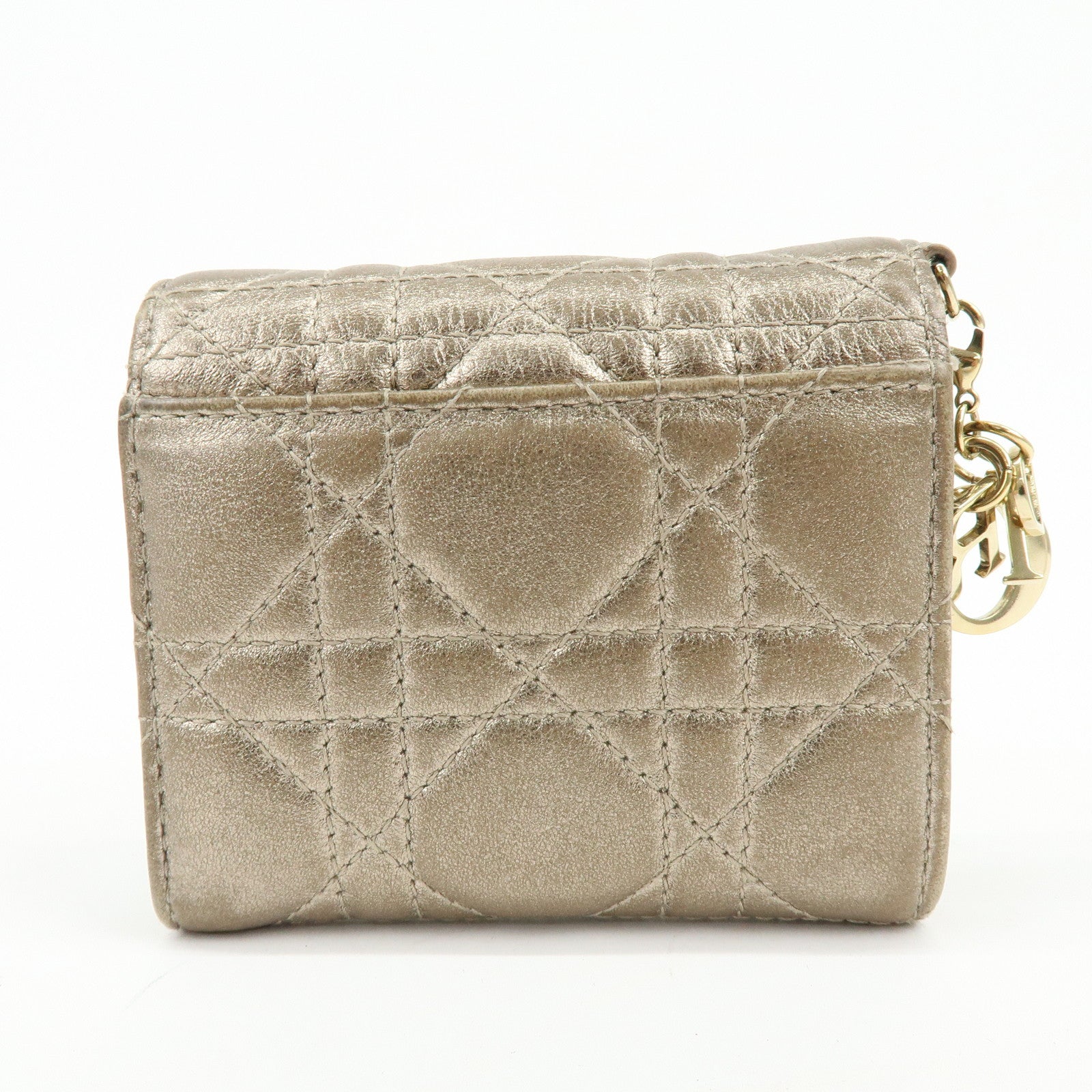 Christian Dior Lady Dior Cannage Leather Lotus Compact Wallet Beige