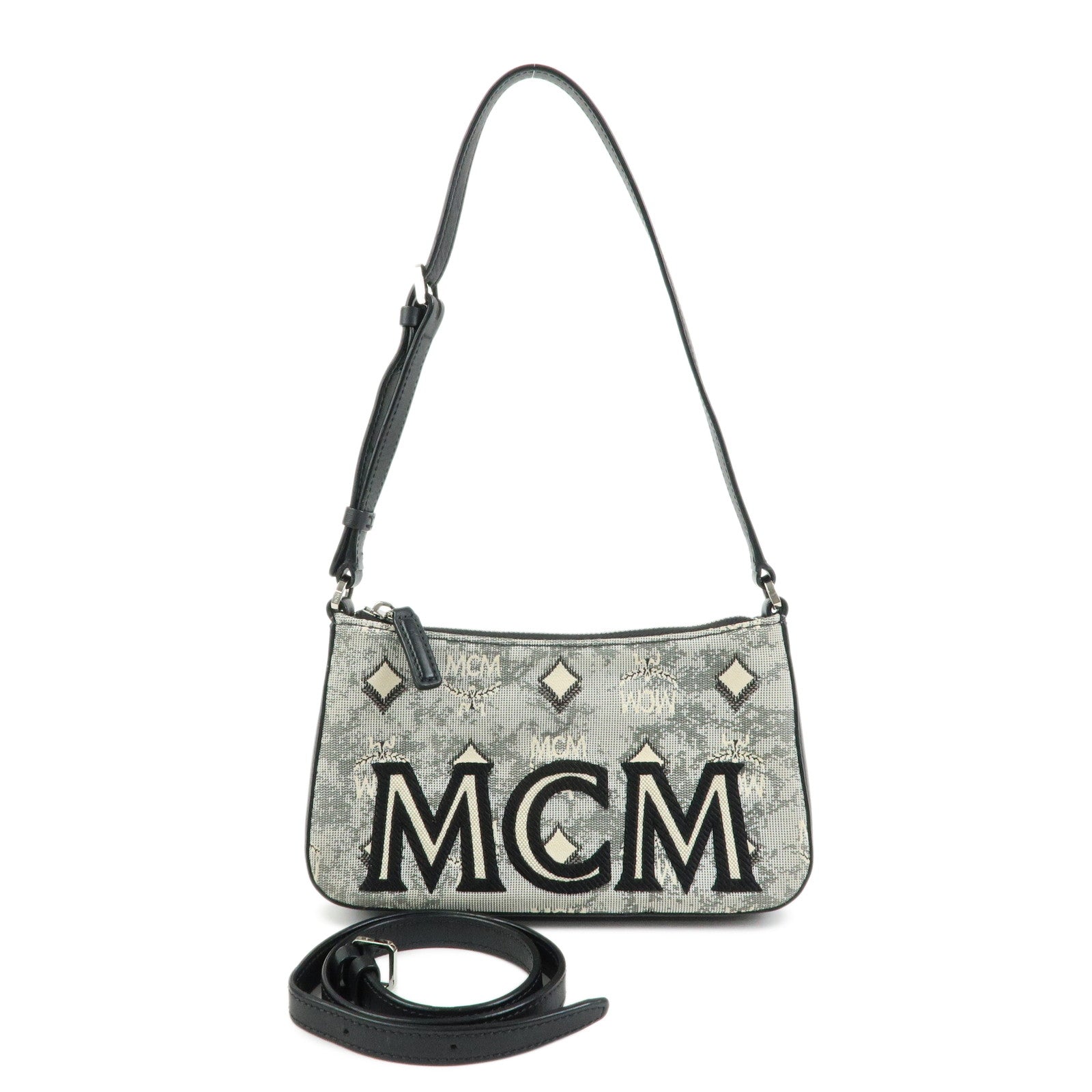 MCM Visetos Jacquard Canvas Leather 2Way Bag Shoulder Bag Grey Black