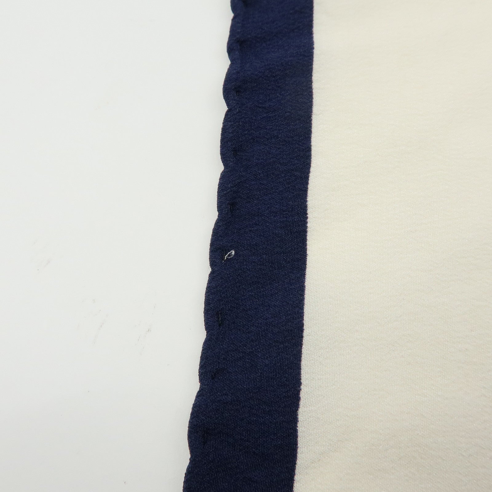 CHANEL Silk 100% Scarf Poka Dots Ribbon Design White Navy