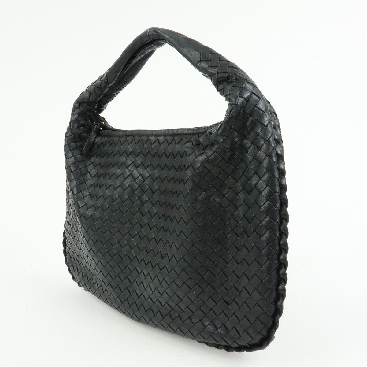 BOTTEGA VENETA Hobo Intrecciato Leather Shoulder Bag Black 115653