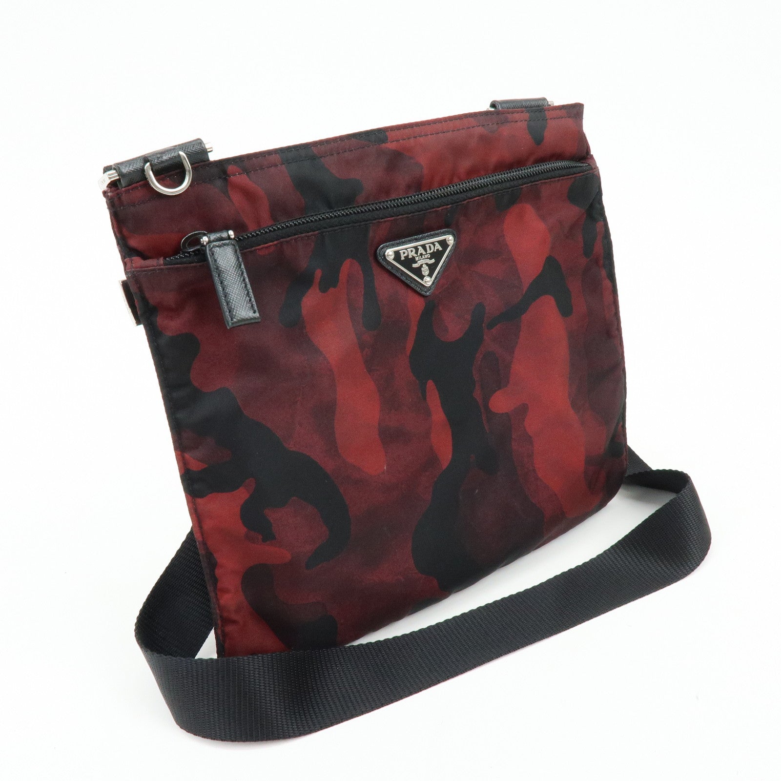 PRADA Triangle Logo Nylon Shoulder Crossbody Bag Camouflage Red BT0978