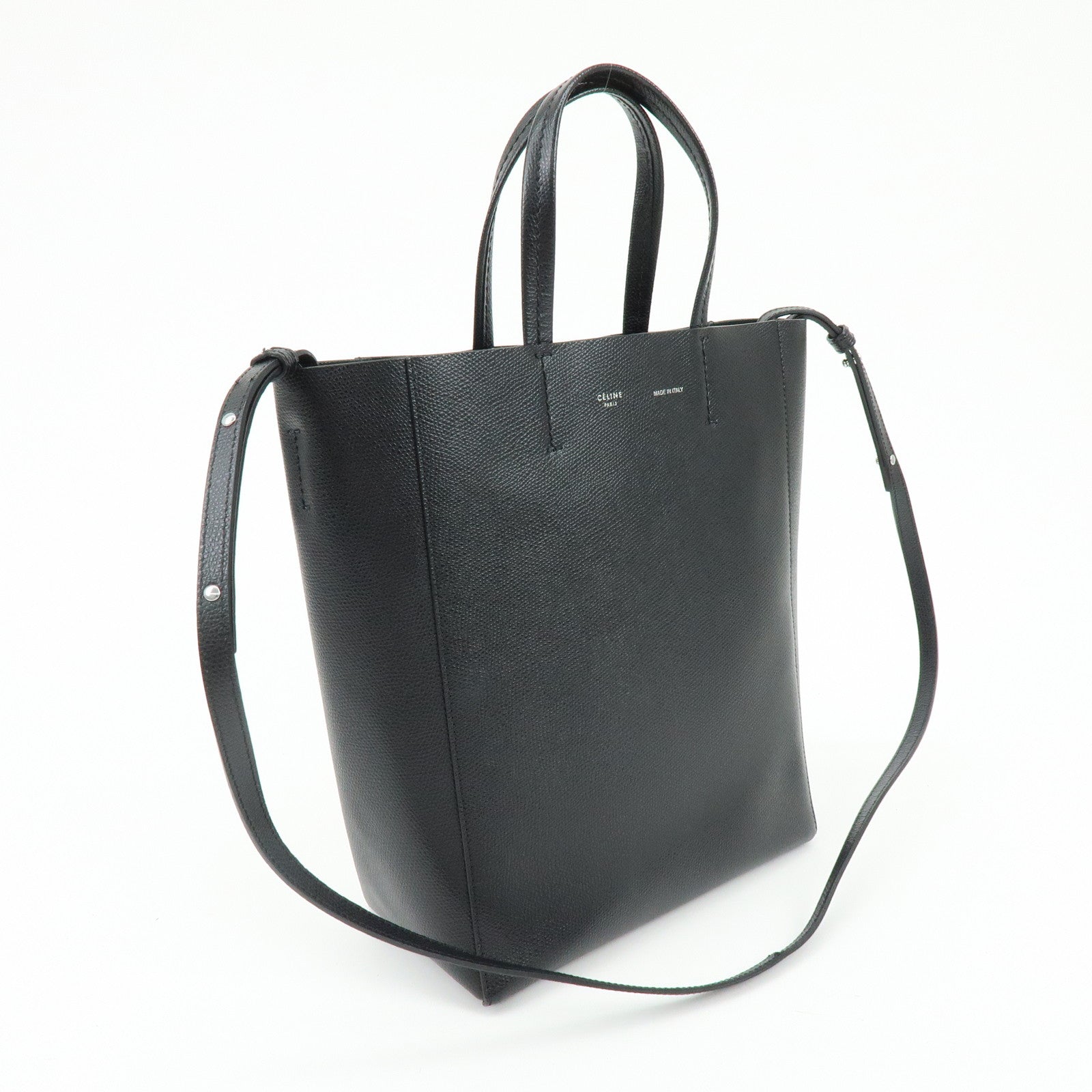 CELINE Vertical Cabas Leather 2Way Bag Hand Bag Shoulder Bag Black