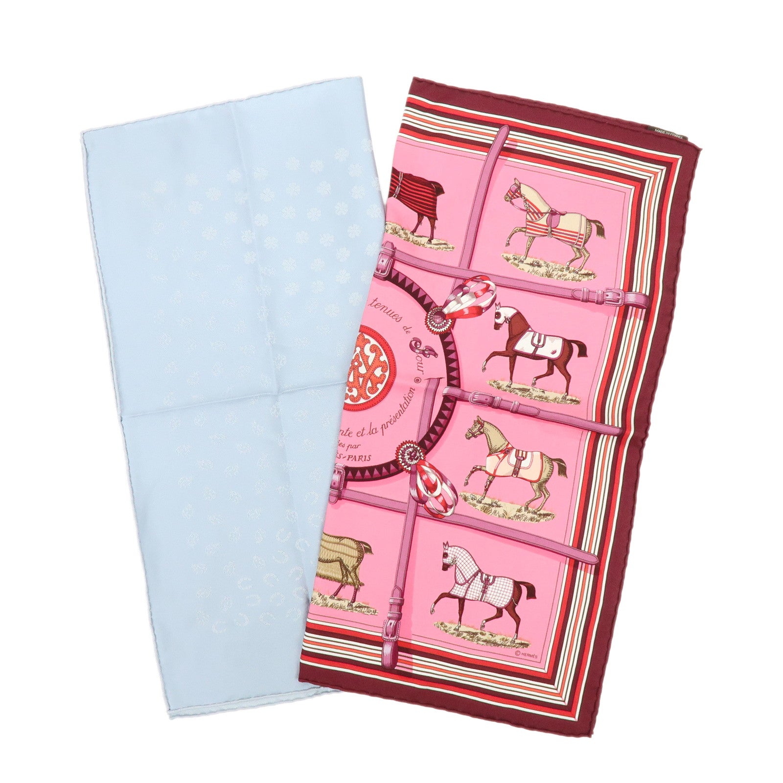 HERMES Carre 42 Lot of 2 Silk 100% Scarf Pink Boudeaux Light Blue