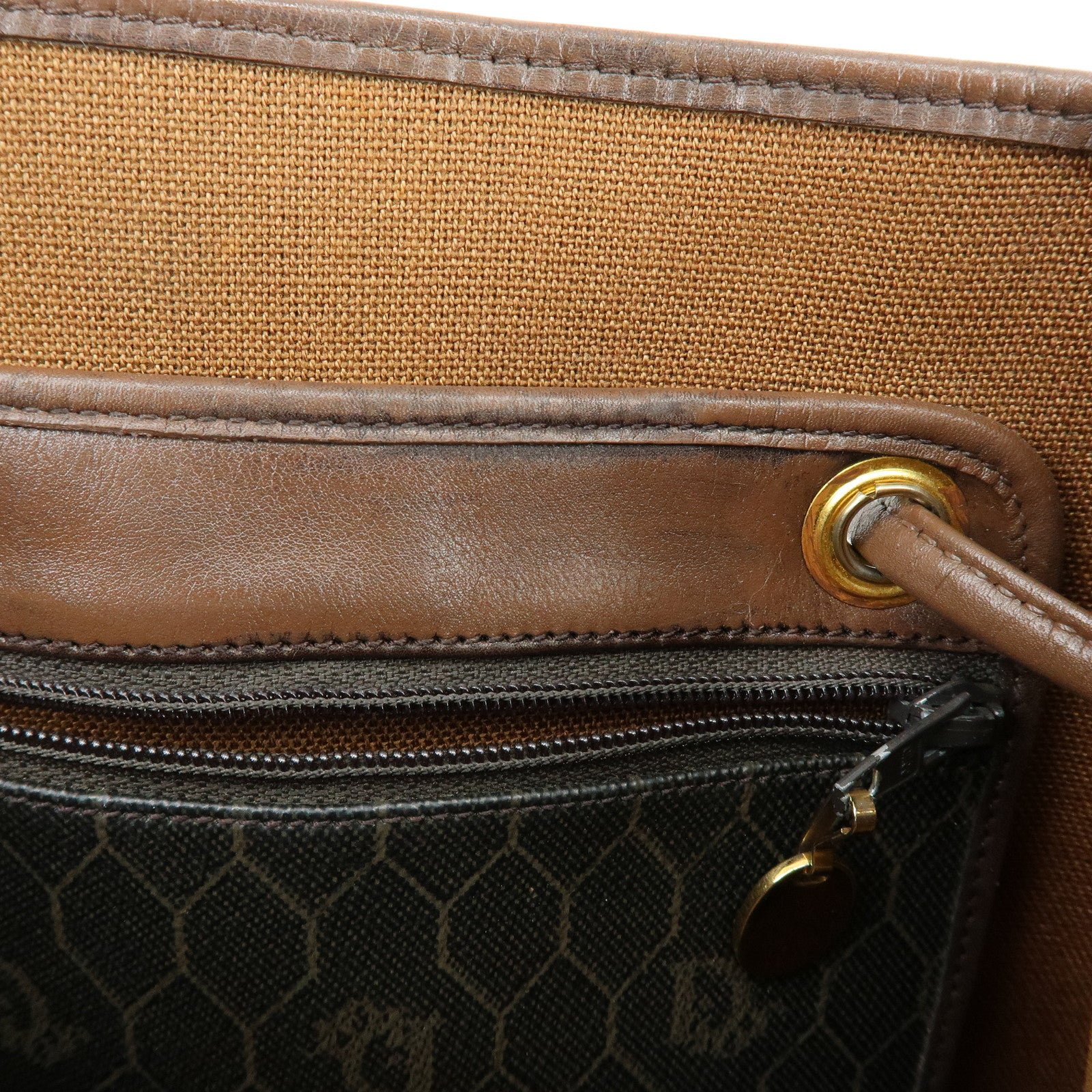 Christian Dior Honeycomb PVC Leather Shoulder Bag Brown Black