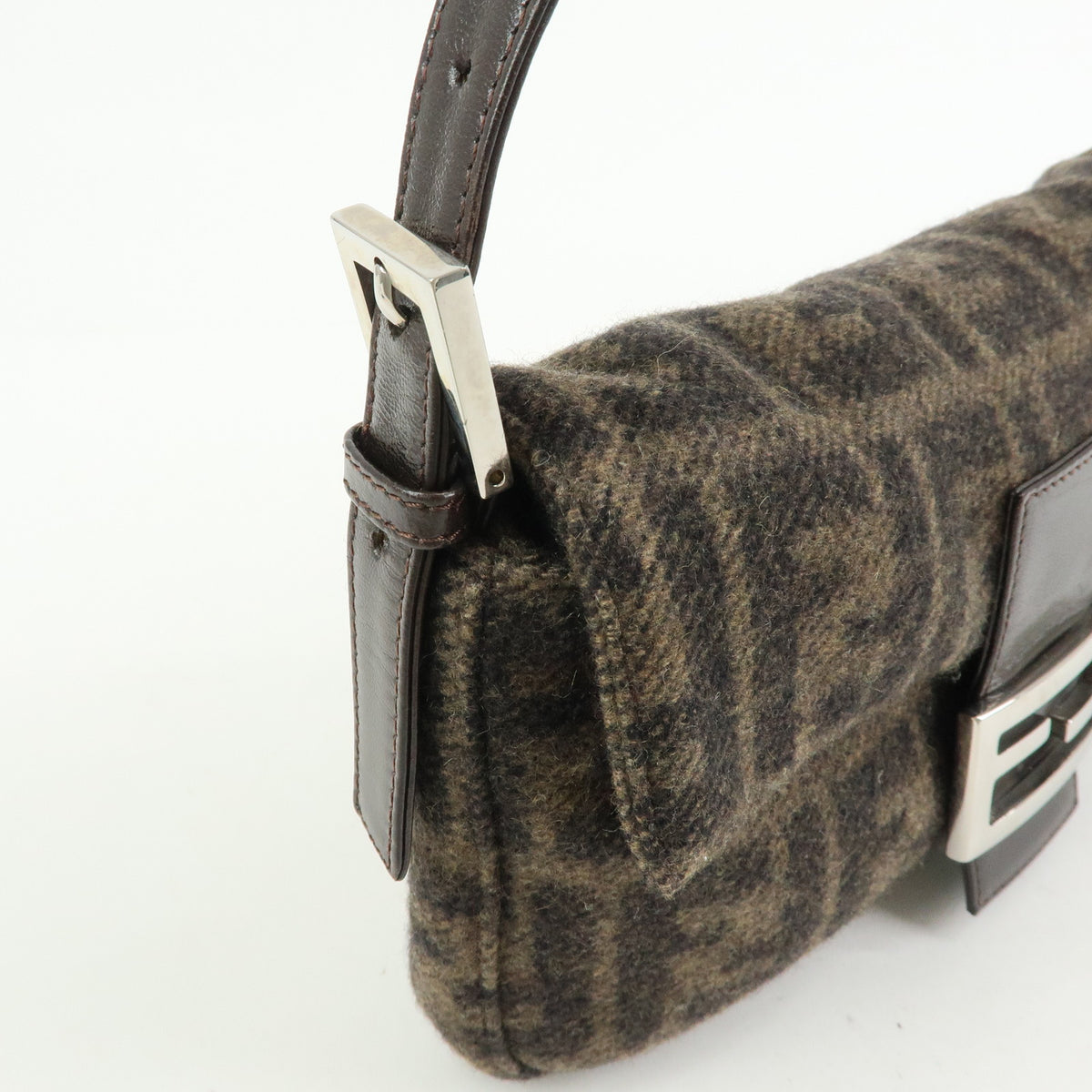 FENDI Zucca Mamma Baguette Wool Leather Shoulder Bag Hand Bag 26424