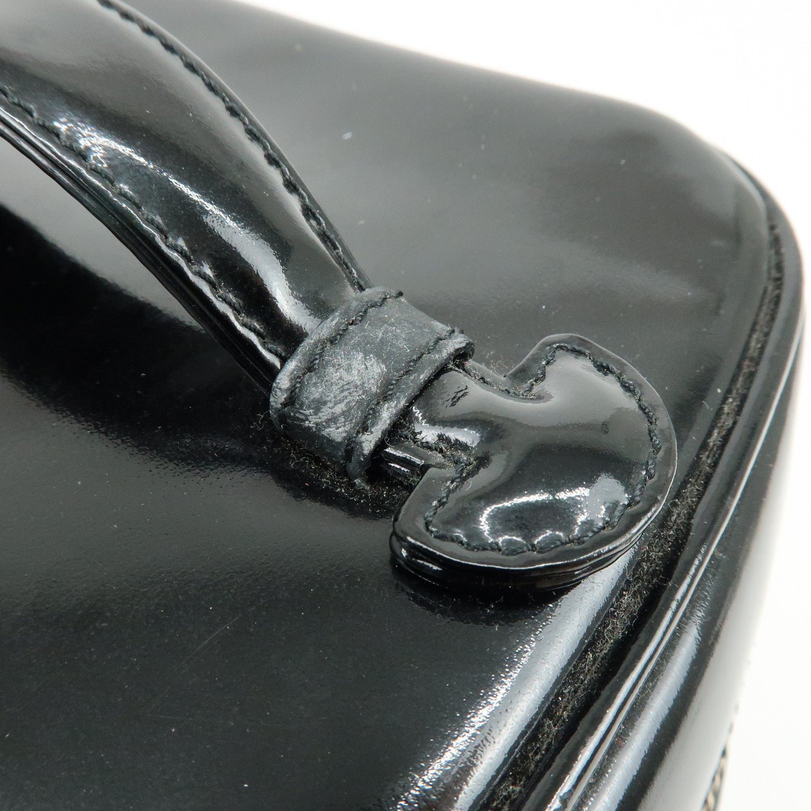 CHANEL COCO Mark Patent Leather Vanity Bag Hand Bag Black A01998