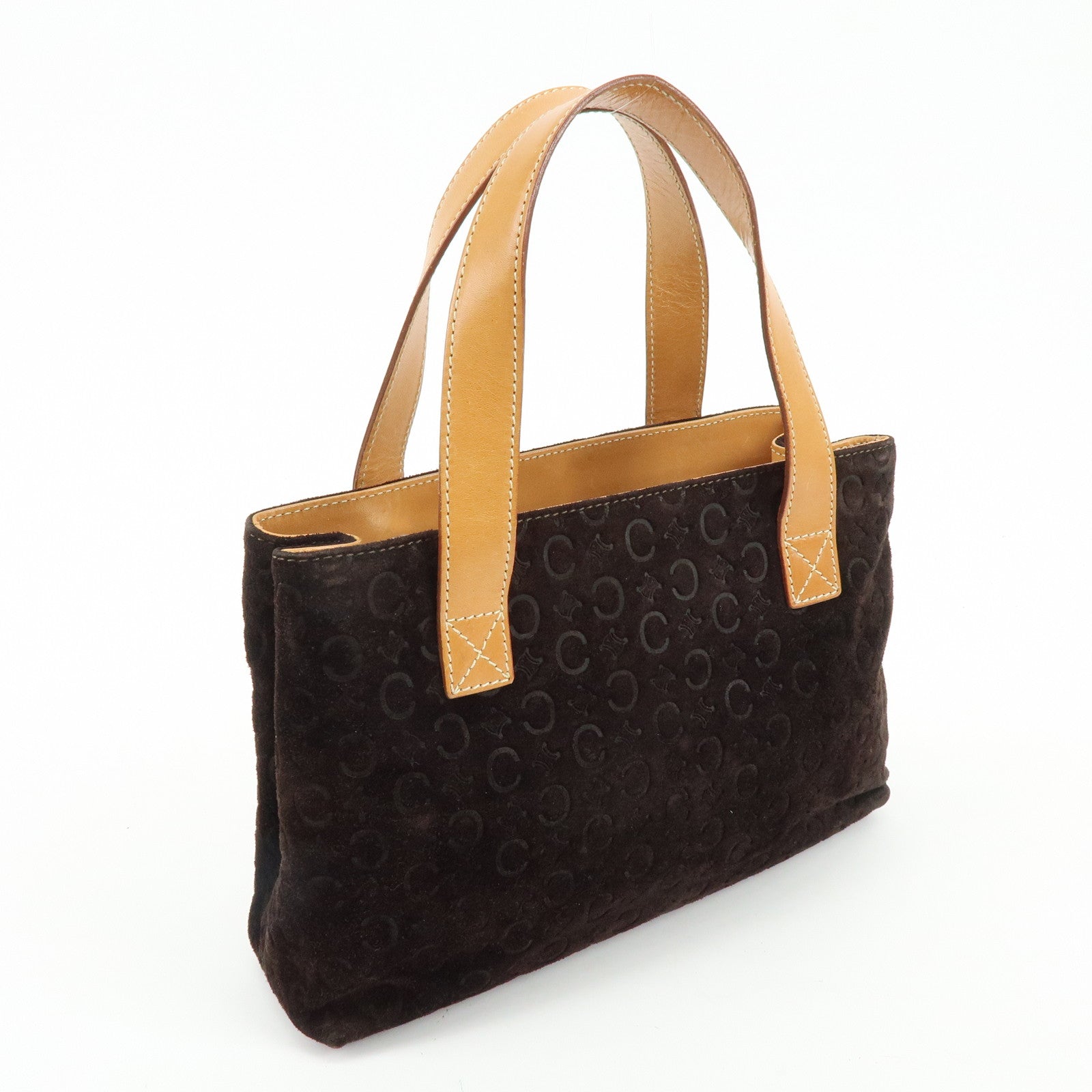 CELINE C Macadam Suede Leather Hand Bag Tote Bag Dark Brown