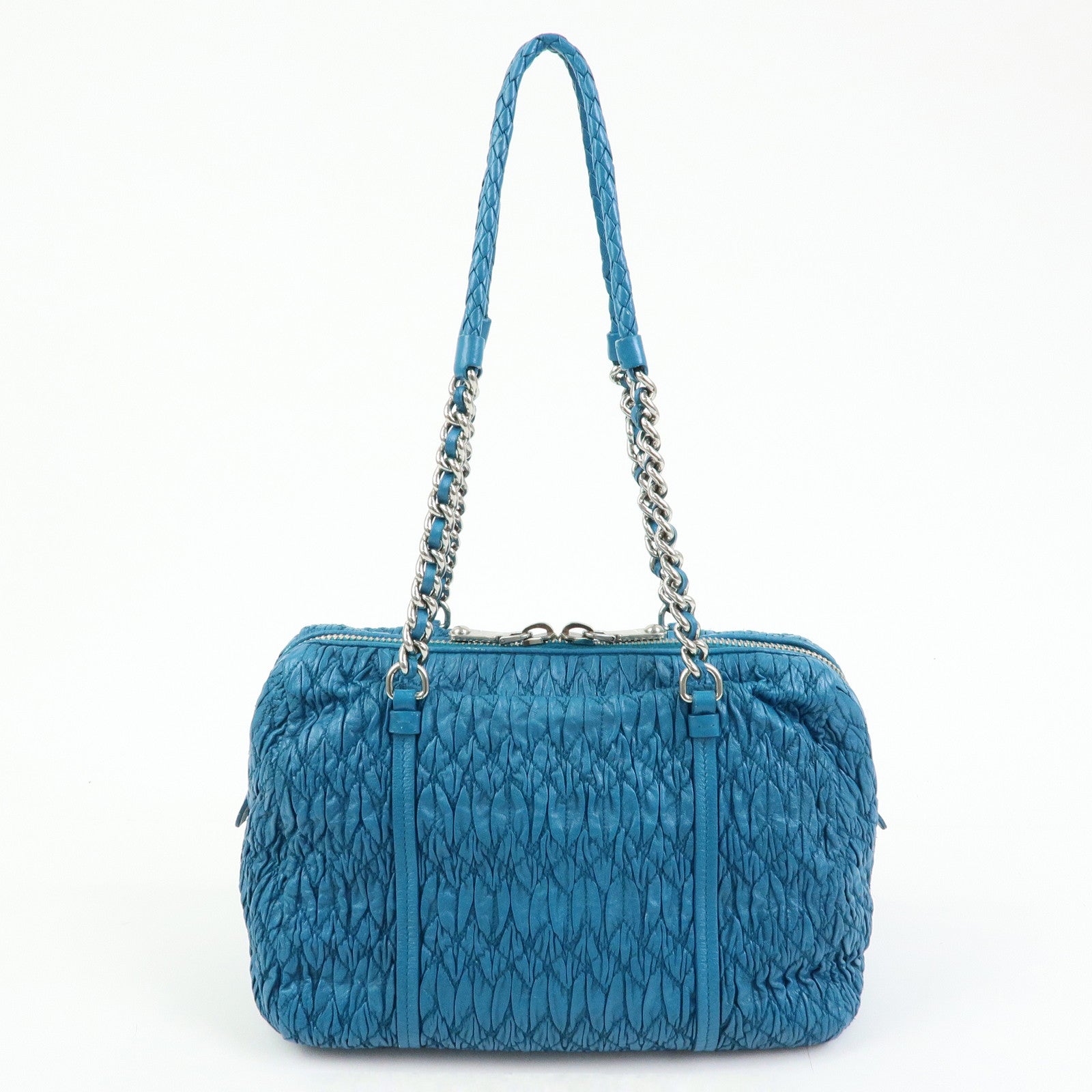 MIU MIU Matelasse Cloquet Nappa Leather Chain Shoulder Bag Turquoise