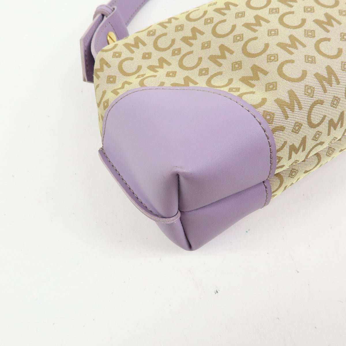 MCM Visetos Jacquard Canvas Leather Mini Hand Bag Beige Purple