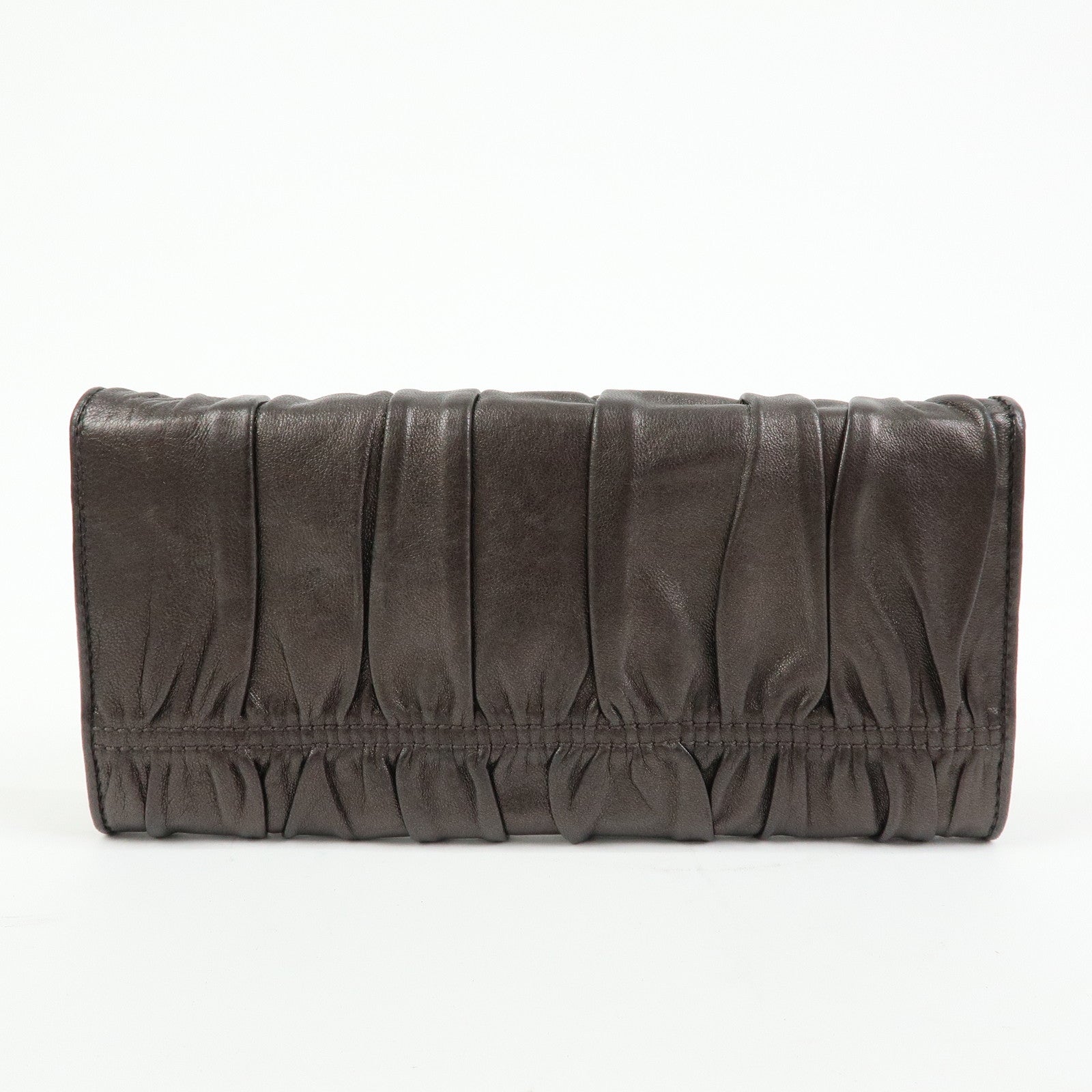 PRADA Logo Nappa Gaufre Leather Flap Bi-fold Long Wallet Bronze 1M1132