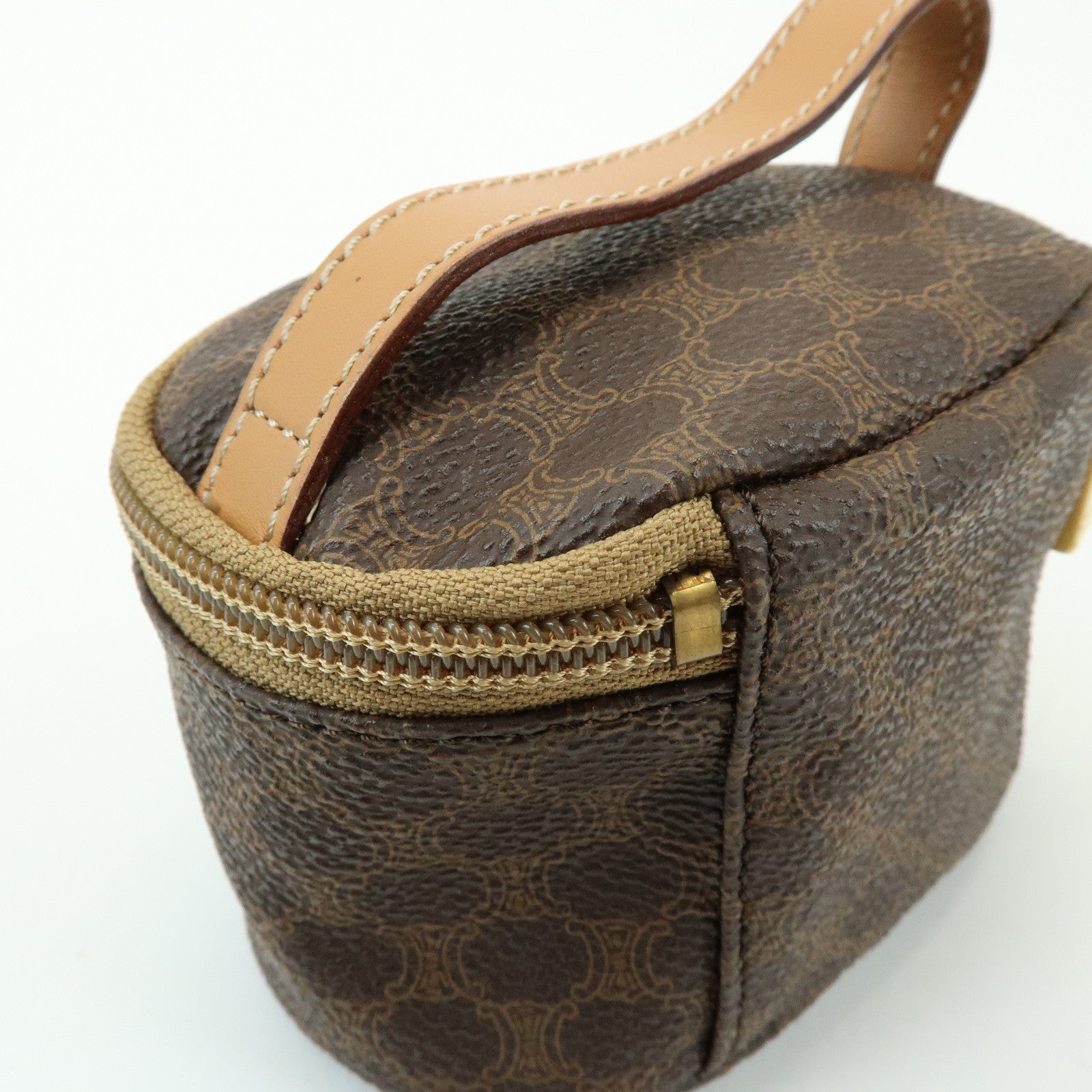 CELINE Macadam PVC Canvas Leather Mini Pouch Vanity Bag Brown