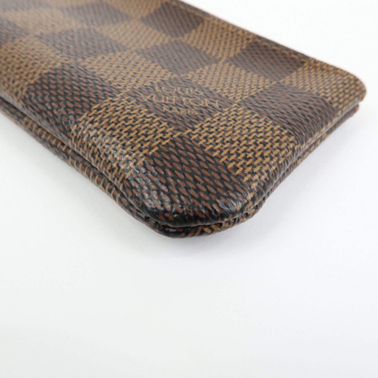 Louis Vuitton Damier Canvas Pochette Cles Coin Case Brown Ebene N62658