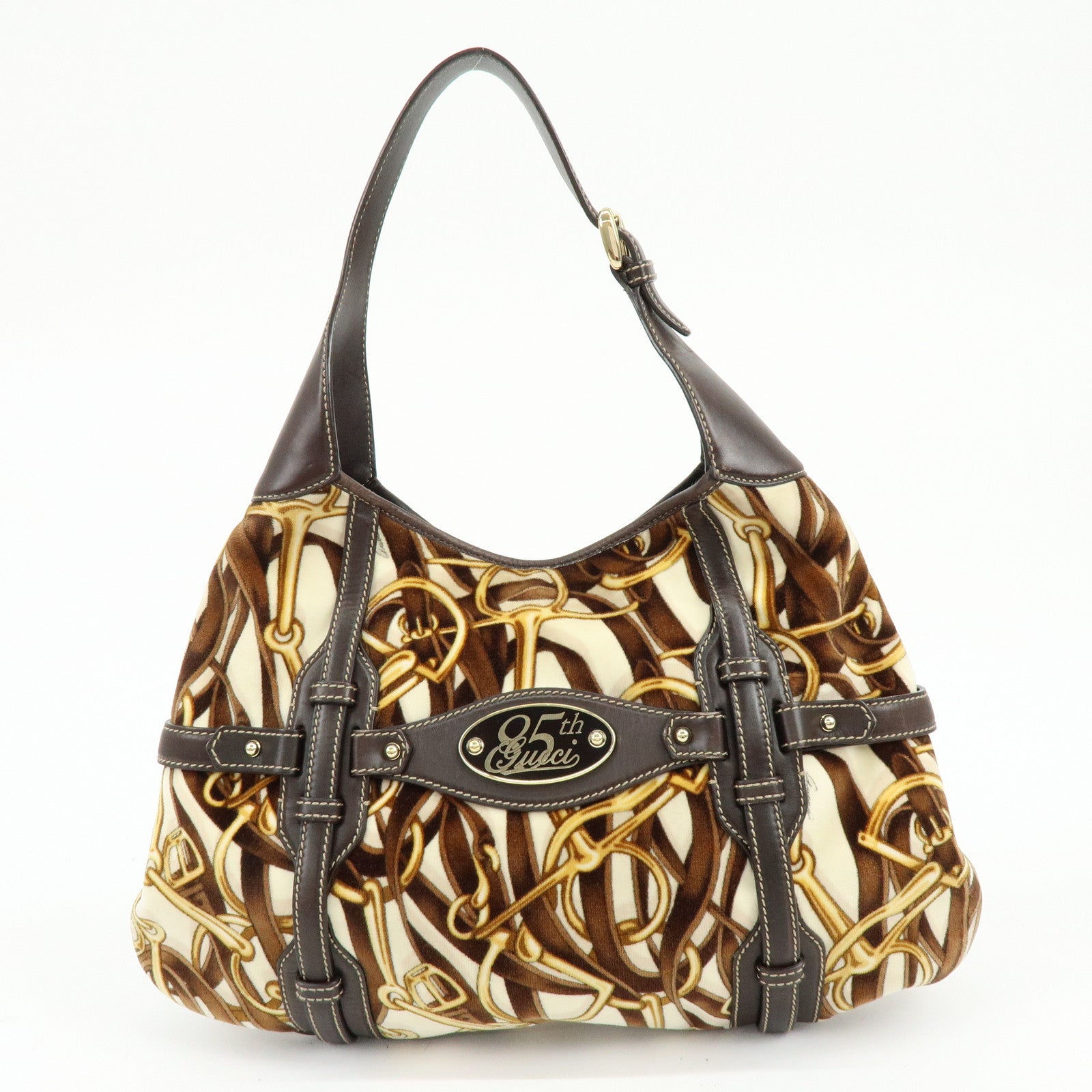 GUCCI 85th Anniversary Horsebit Velour Leather Shoulder Bag 163804