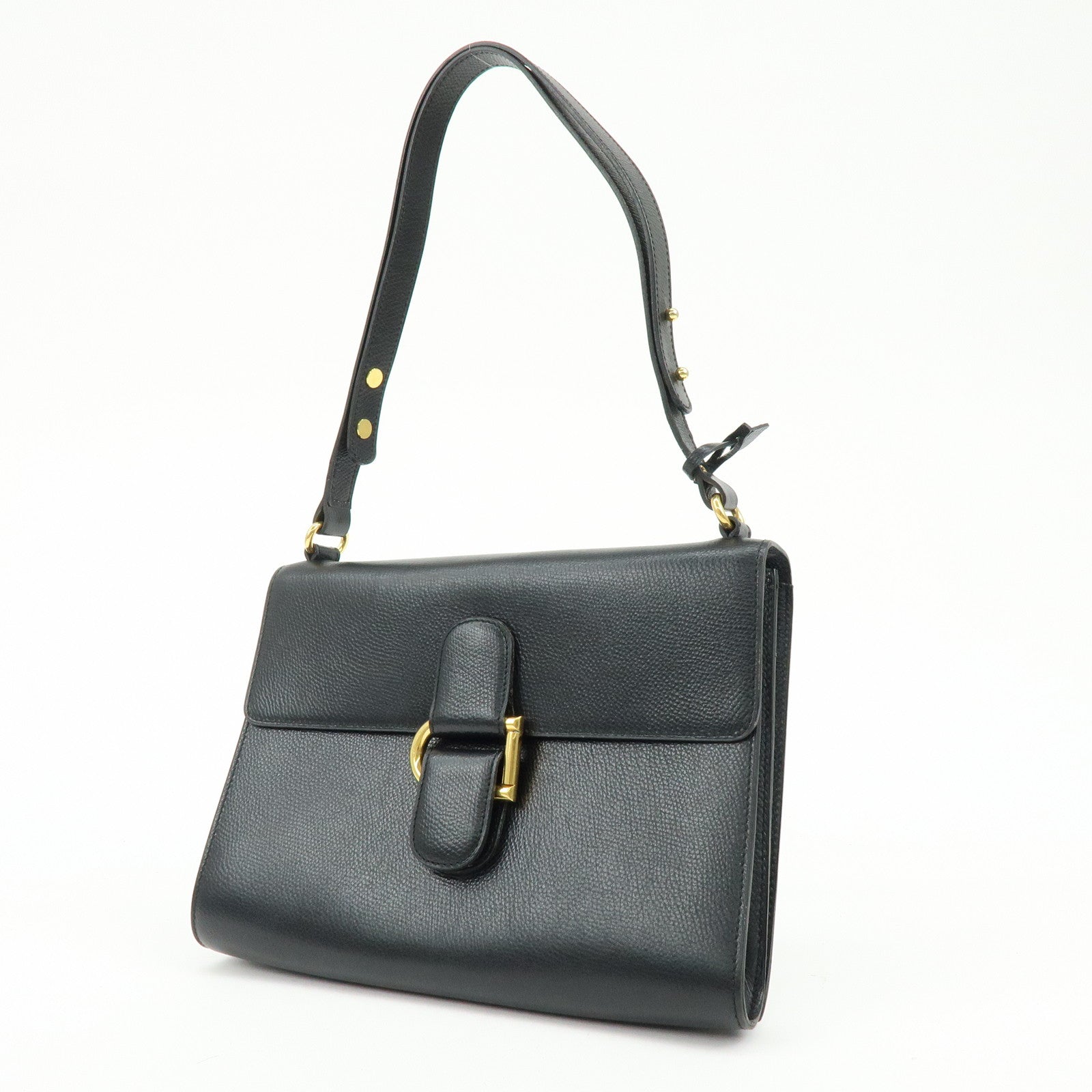 DELVAUX Leather Shoulder Bag Hand Bag Black