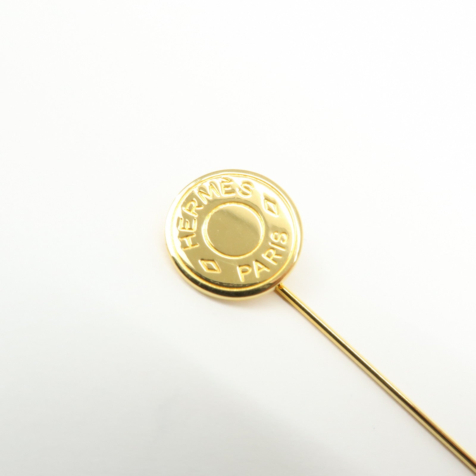 HERMES Set of 2 Sellier Metal Pin Brooch Gold
