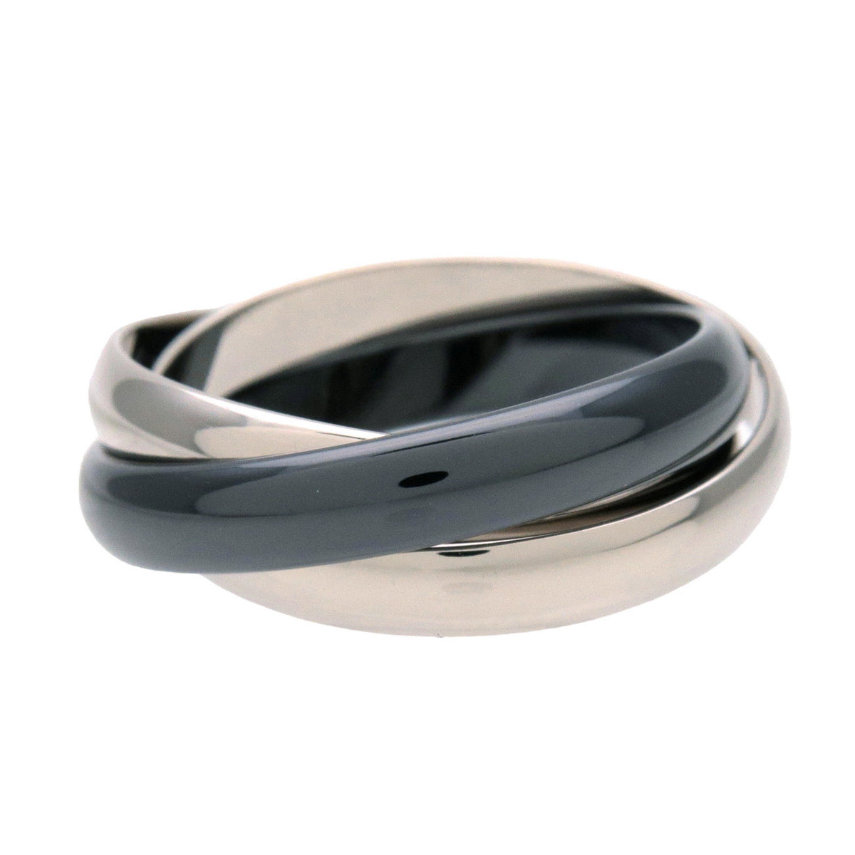 Cartier Trinity Ring MM K18 750WG Black Ceramic White Gold #58 US8.5