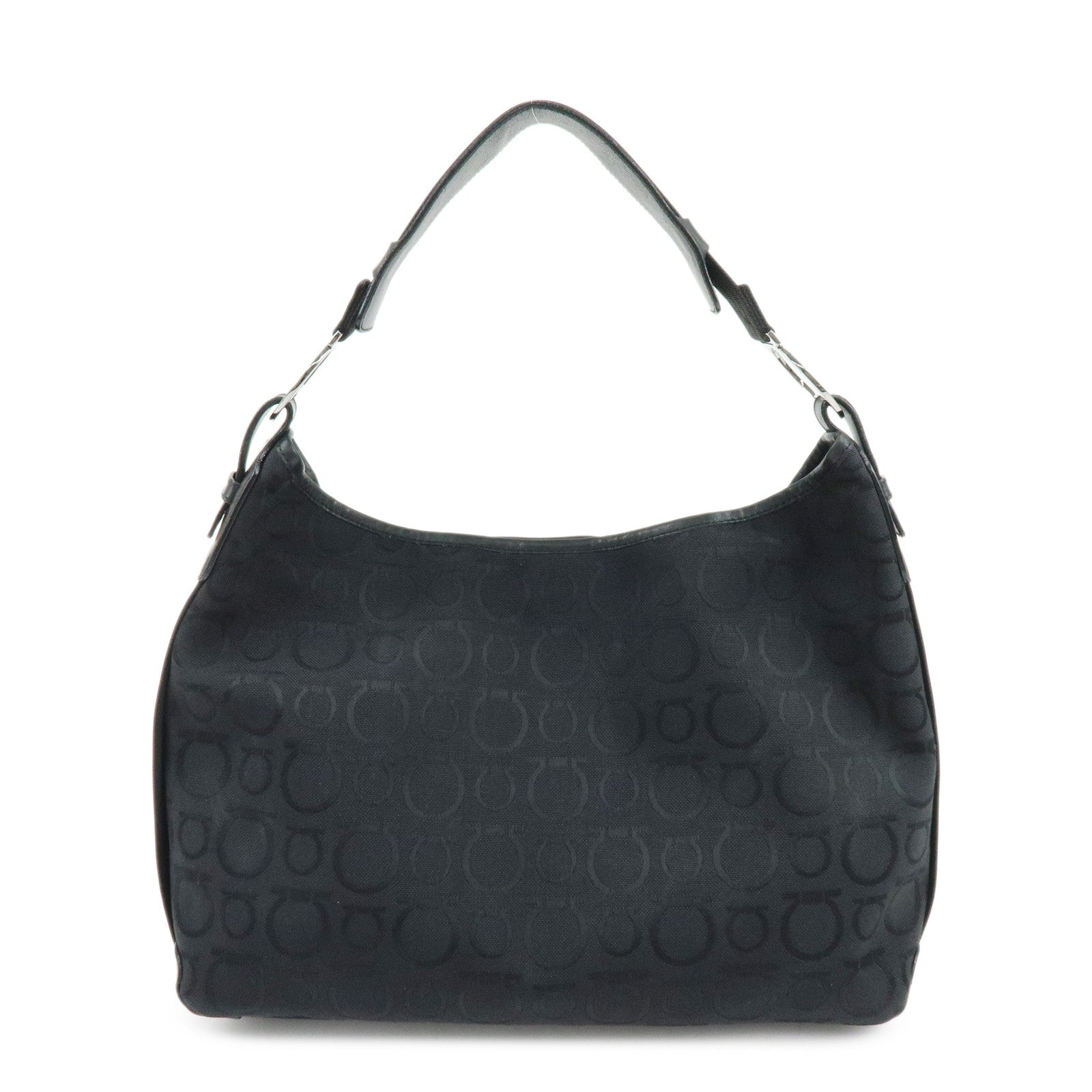 Ferragamo Gancini Canvas Leather Shoulder Bag Hand Bag Black