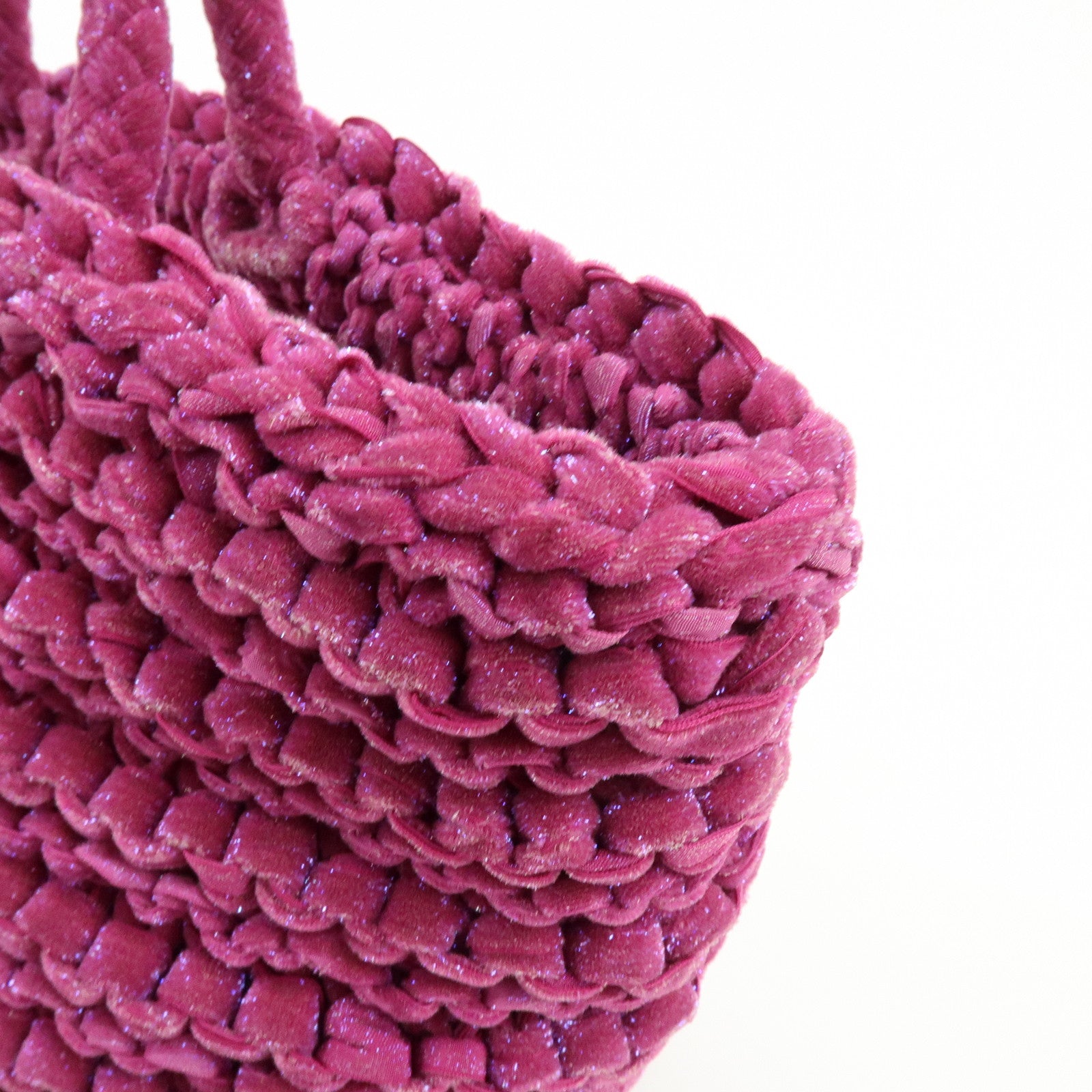 ANTEPRIMA Glitter Velour Yarn Knit Hand Bag Tote Bag Purple
