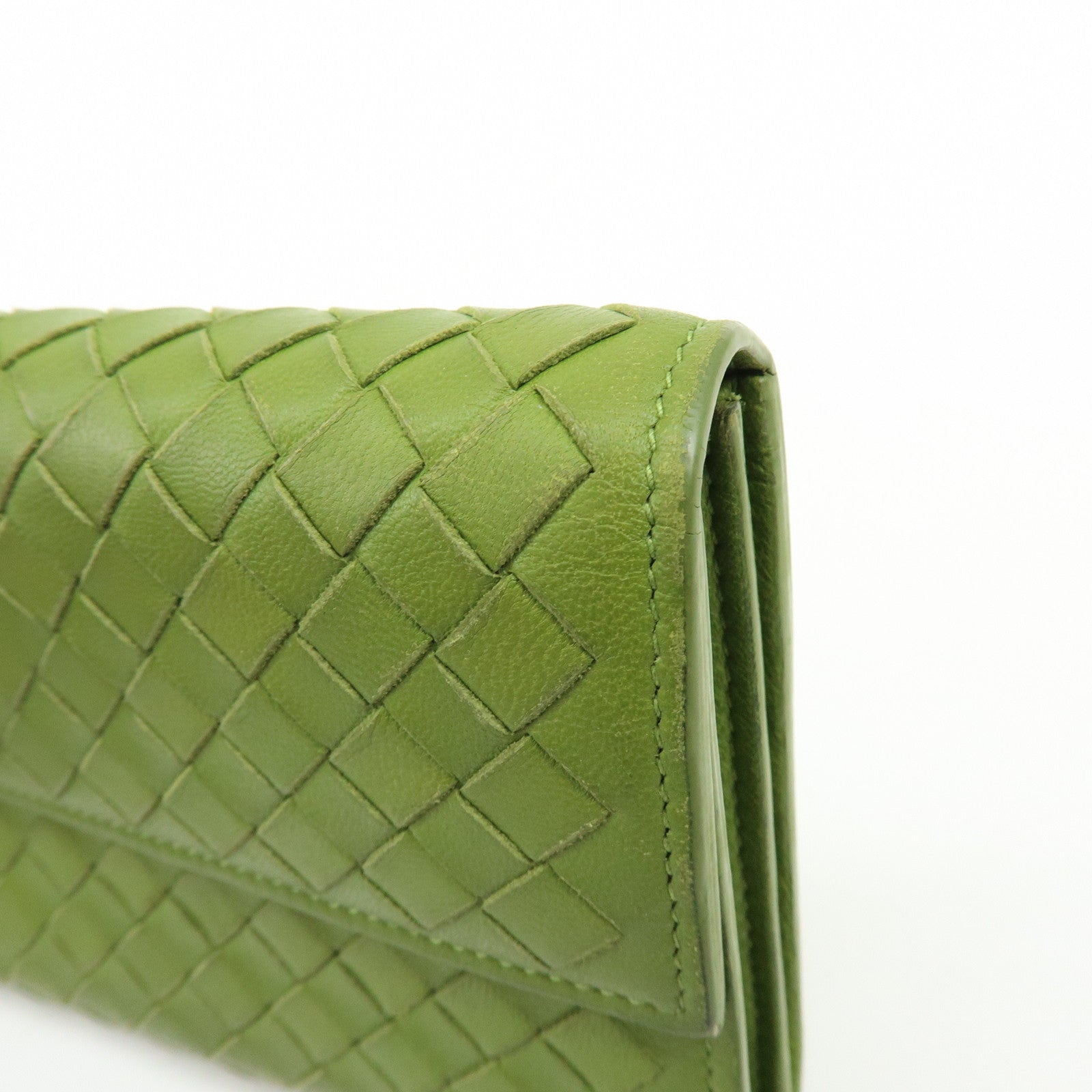 BOTTEGA VENETA Intrecciato Leather Flap Long Wallet Green