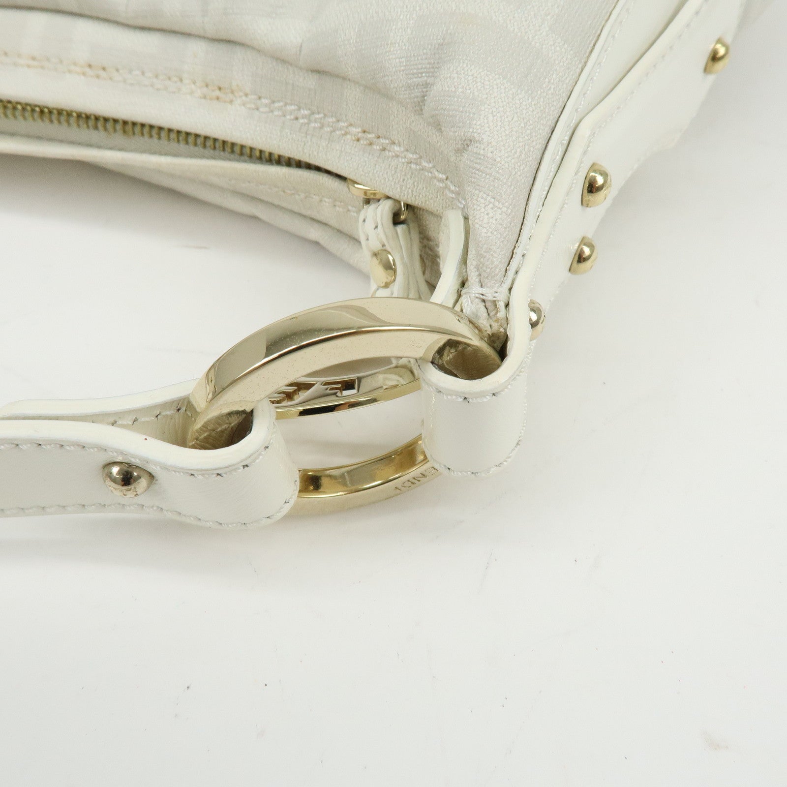 FENDI Zucca PVC Leather Shoulder Bag Hand Bag White 8BR448