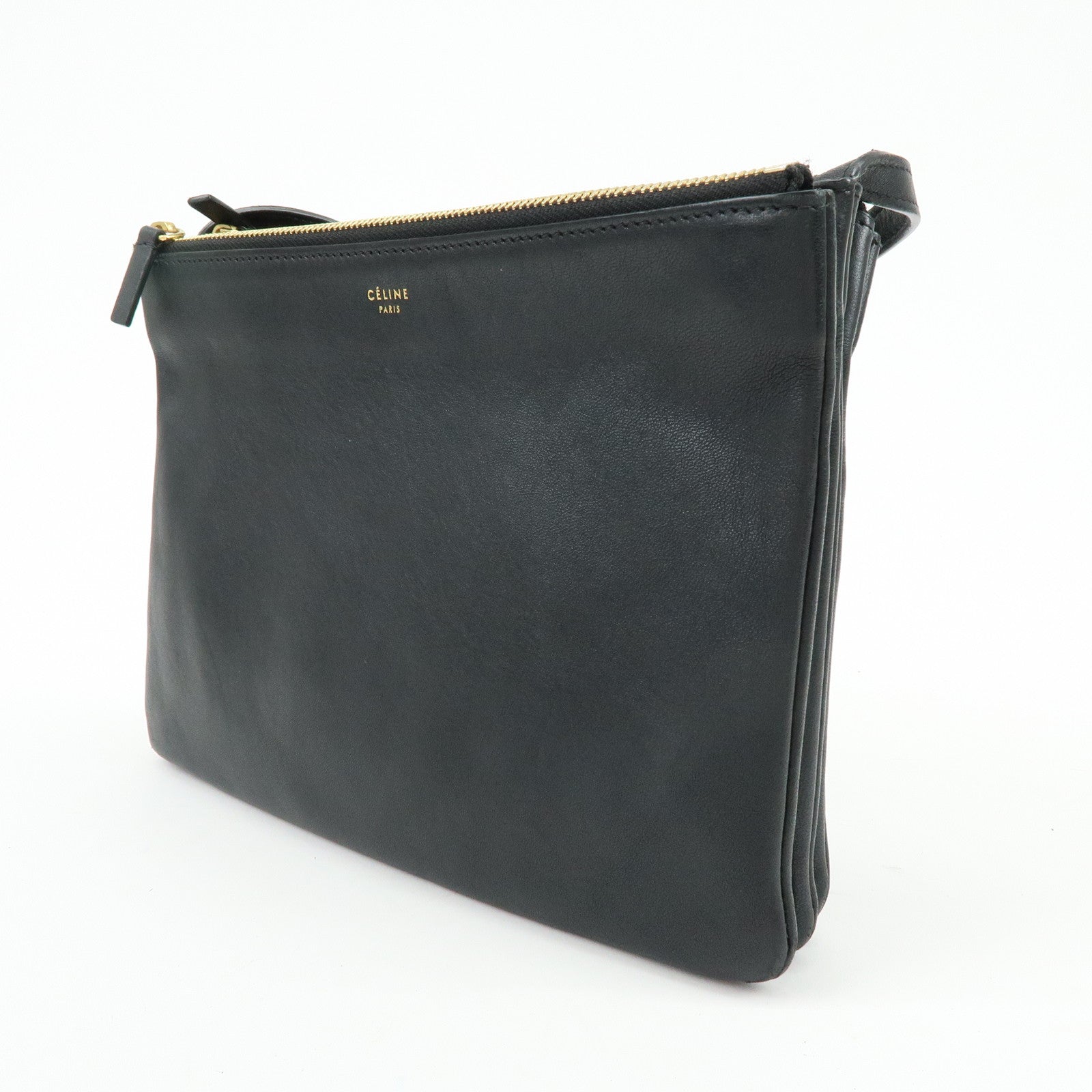 CELINE Trio Bag Leather Shoulder Bag Crossbody Bag Pouch Black