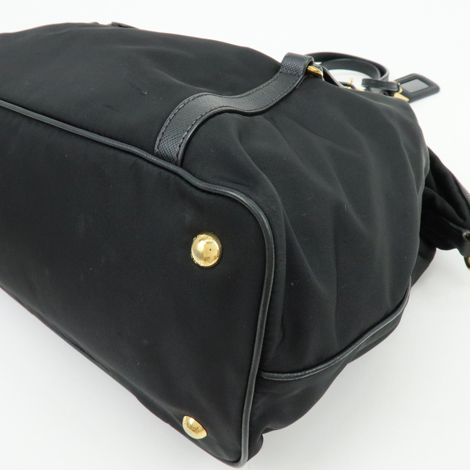 PRADA Logo Nylon Saffiano Leather Shoulder Bag Black 1BG253