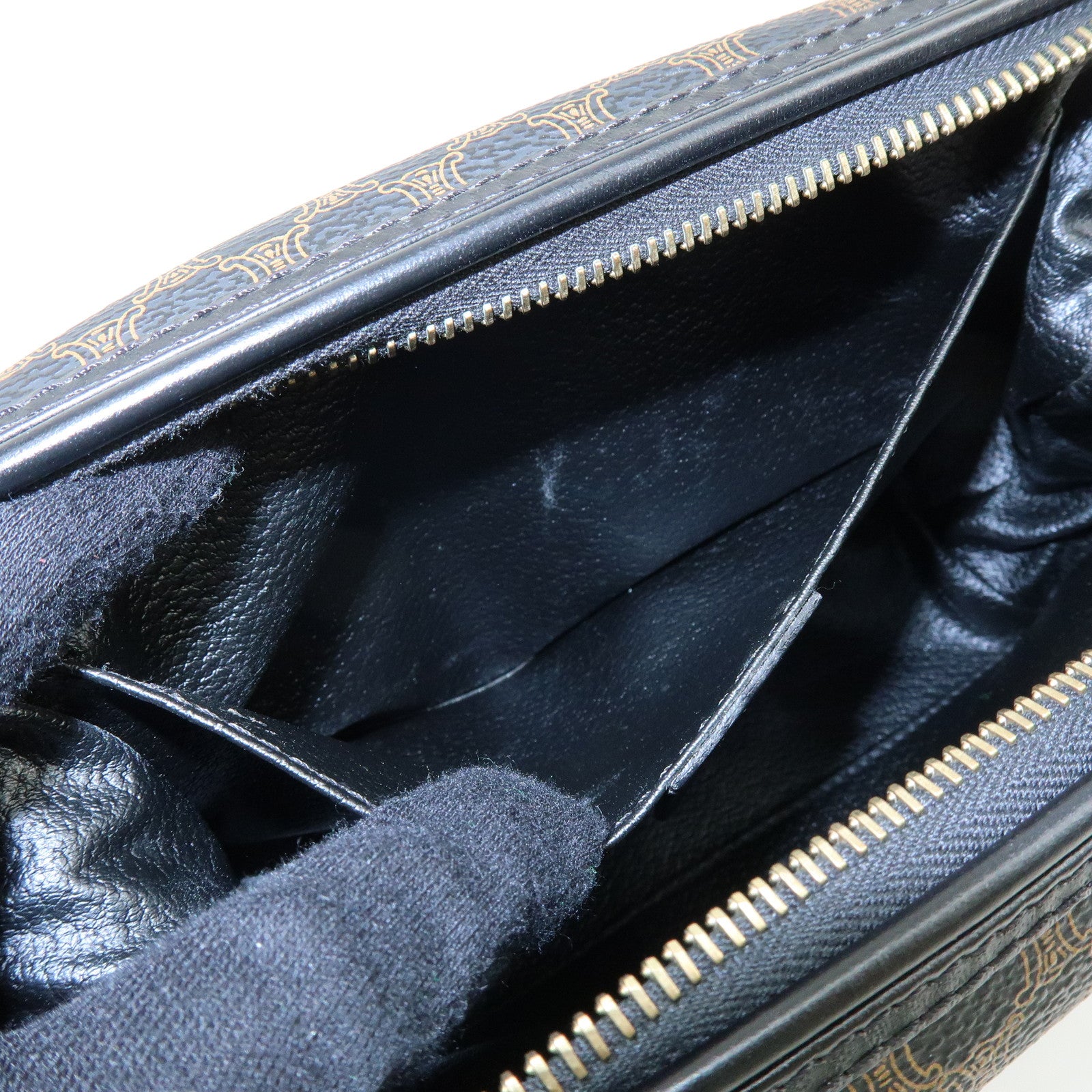 CELINE Macadam PVC Leather Pouch Cosmetic Case Dark Brown Black