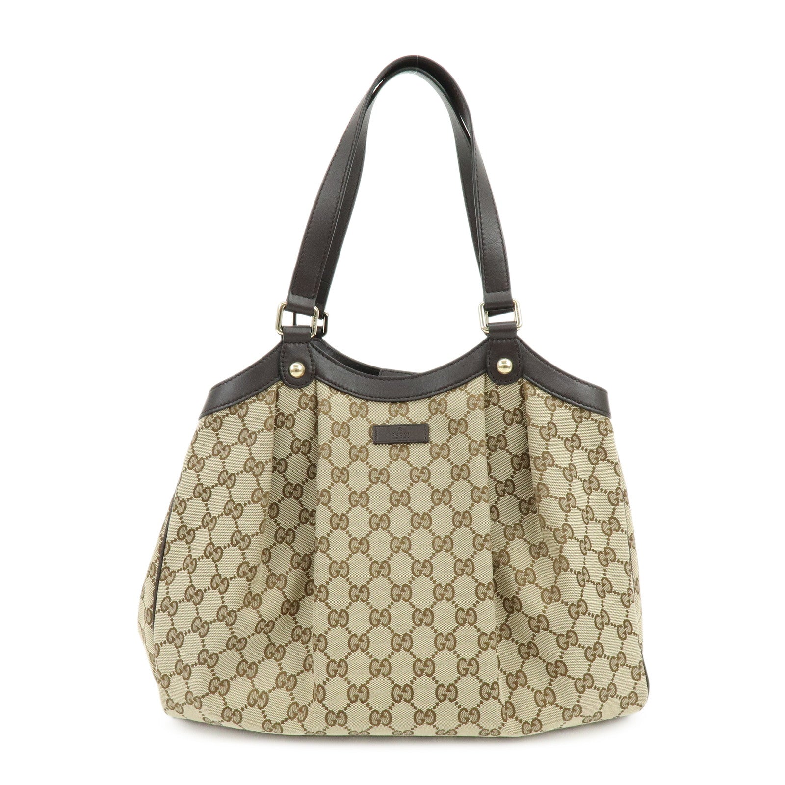 GUCCI GG Canvas Leather Shoulder Bag Brown Beige 388919