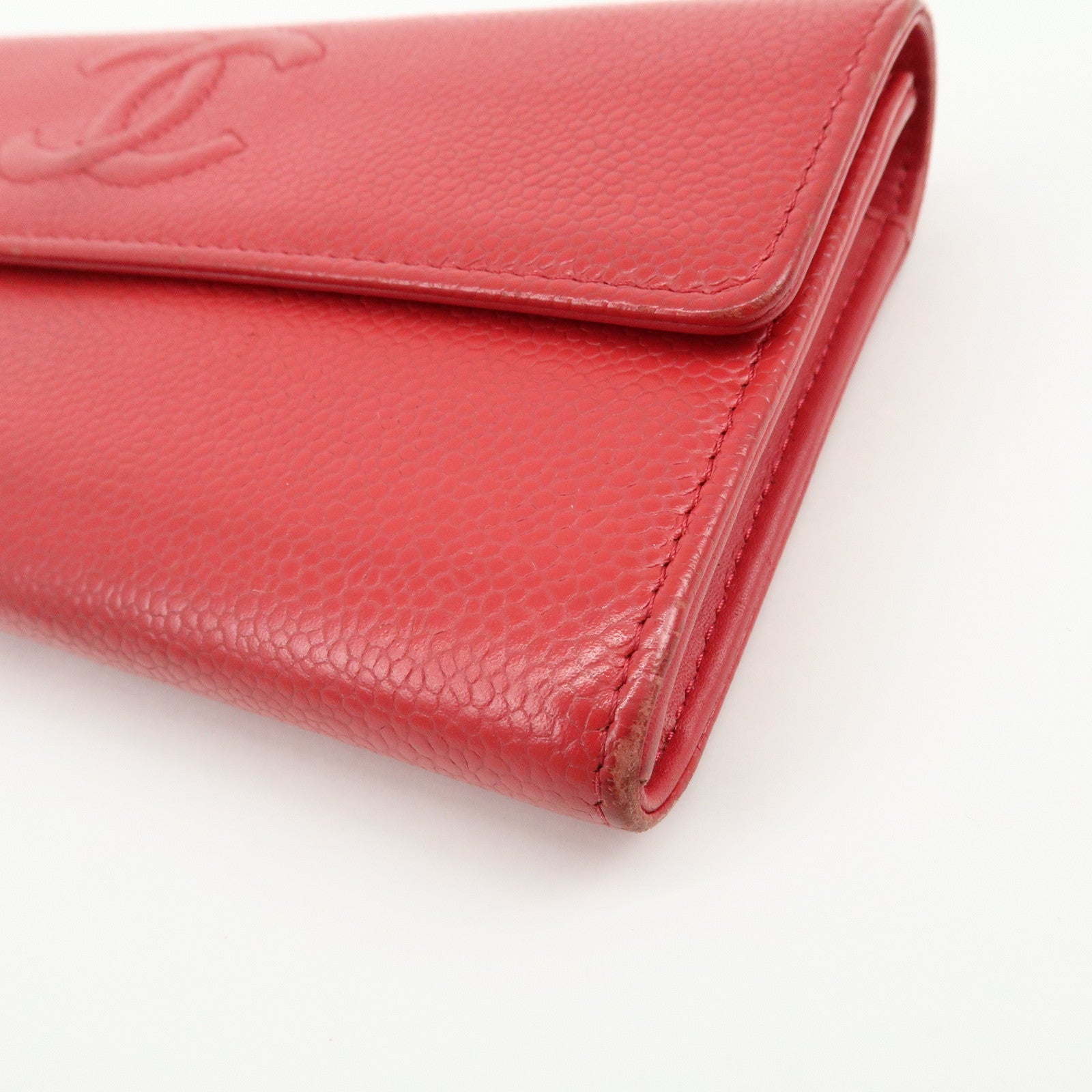 CHANEL COCO Mark Caviarskin Long Flap Wallet Red A50070