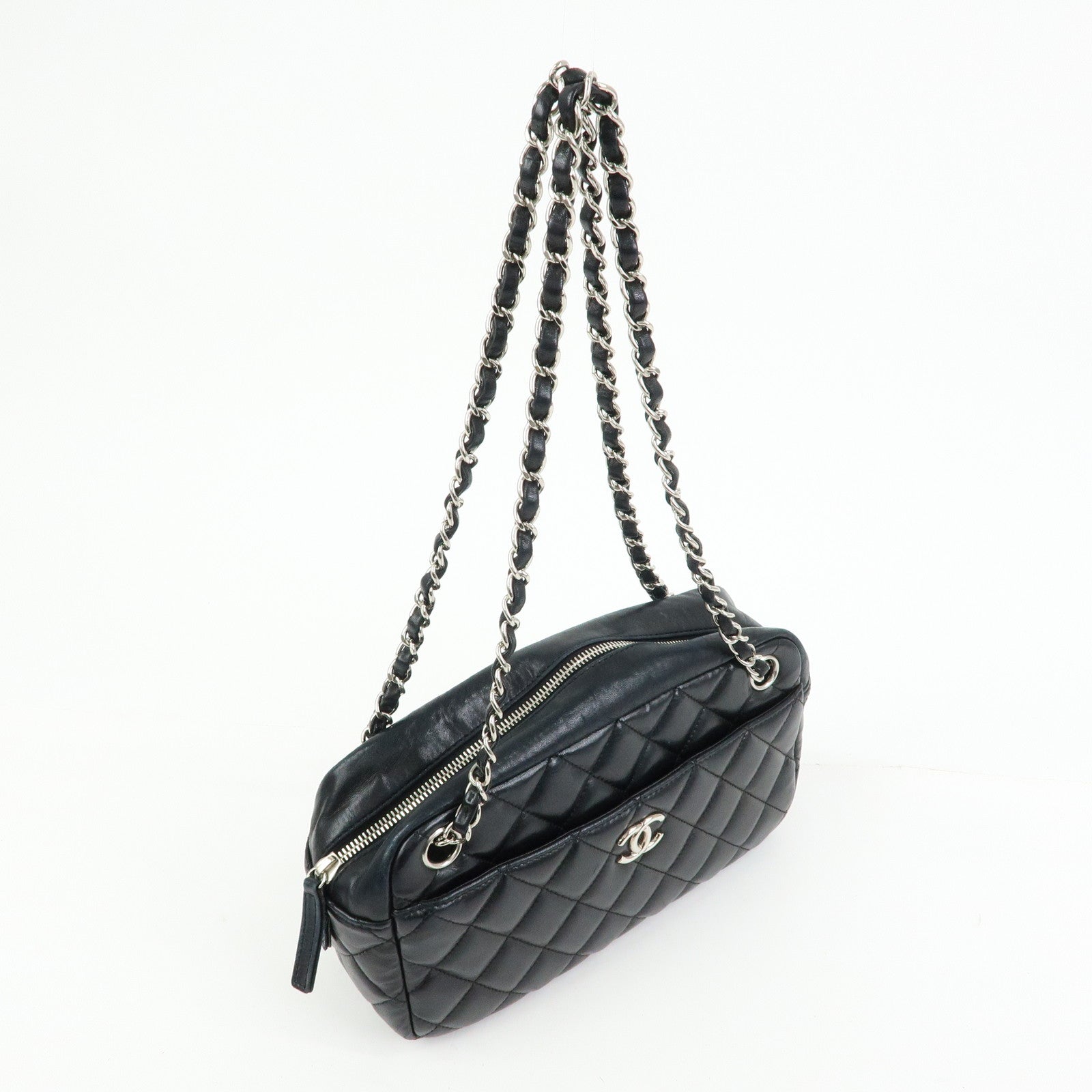 CHANEL COCO Mark Matelasse Lamb Skin Chain Shoulder Bag Hand Bag Black