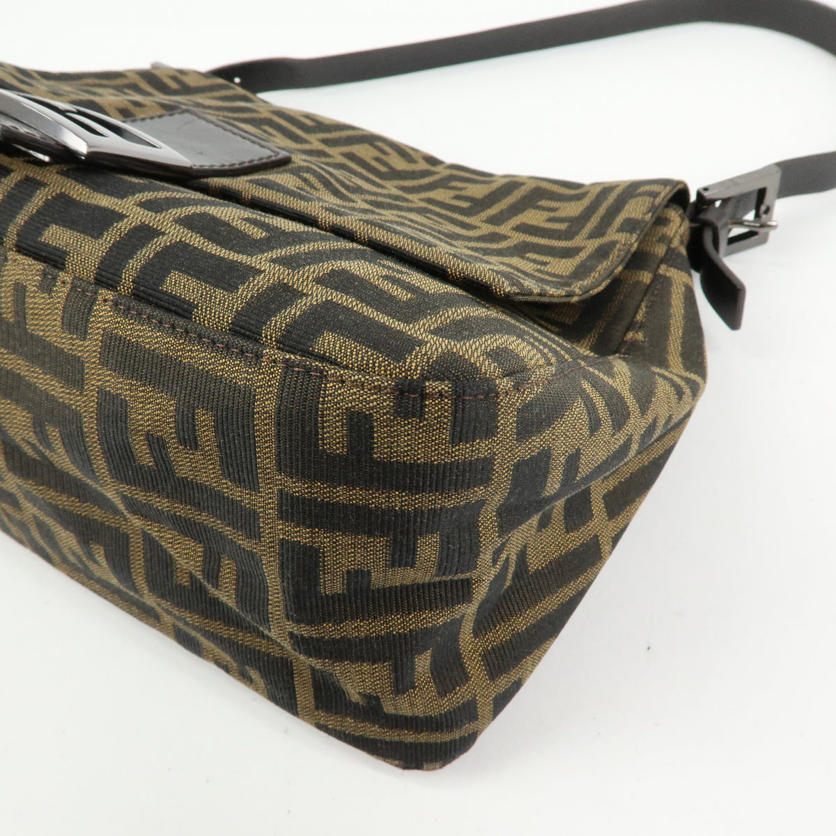 FENDI Mamma Baguette Zucca Canvas Leather Shoulder Bag Brown 8BR001