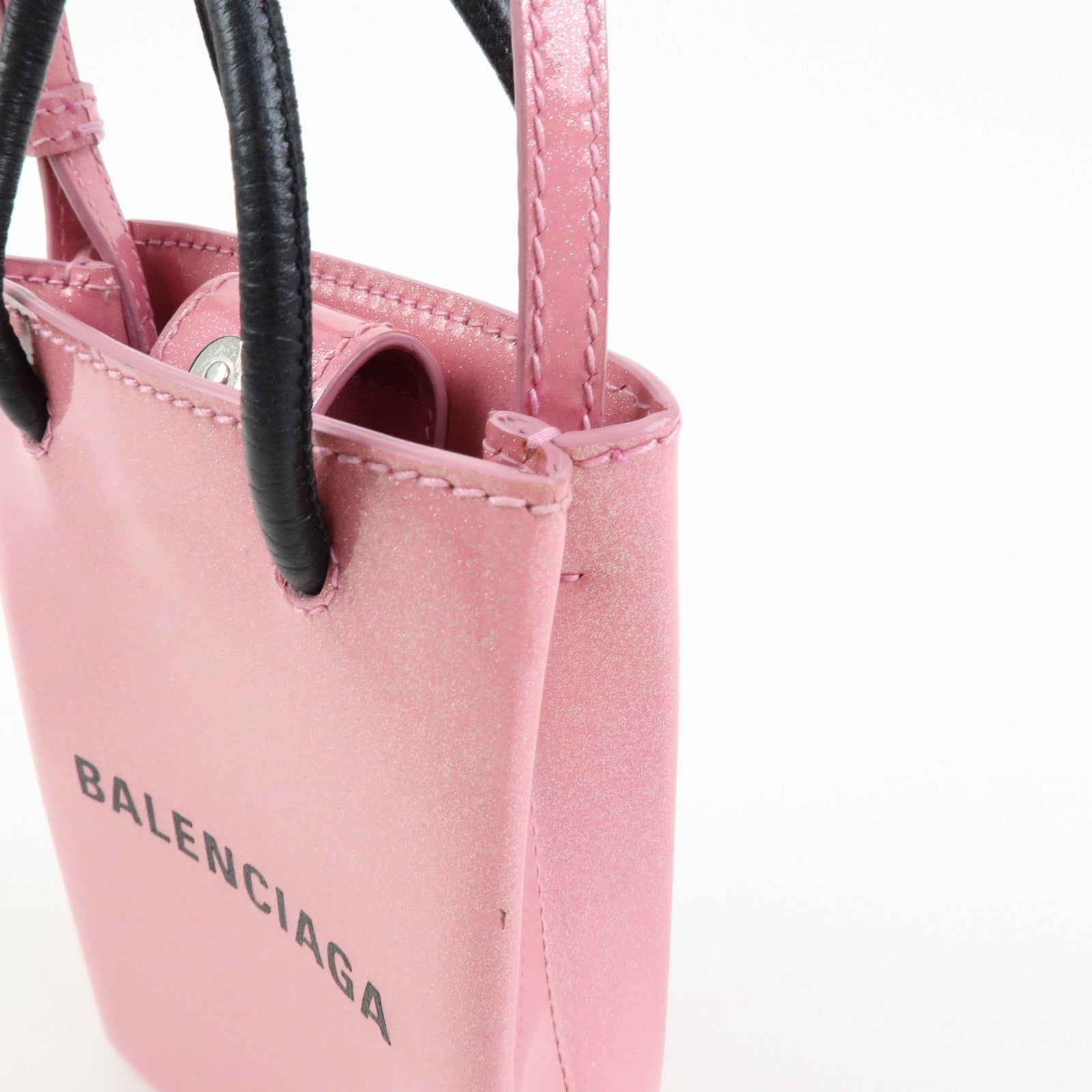 BALENCIAGA Patent Leather Shopping Phone Holder 2Way Bag Pink 593826