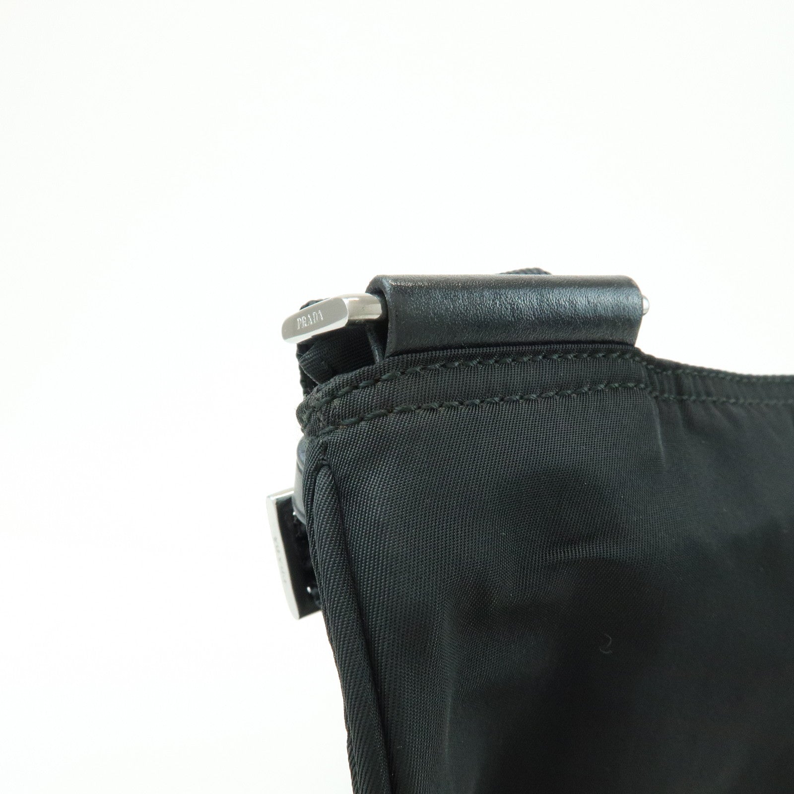 PRADA Triangle Logo Nylon Leather Shoulder Bag Crossbody Bag Black