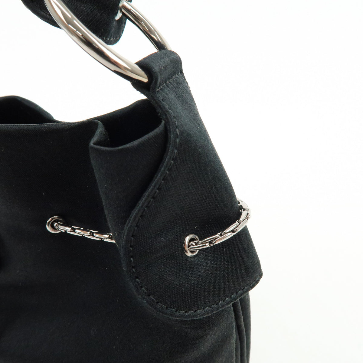 TOD'S Logo Nylon Shoulder Bag Hand Bag Black Silver
