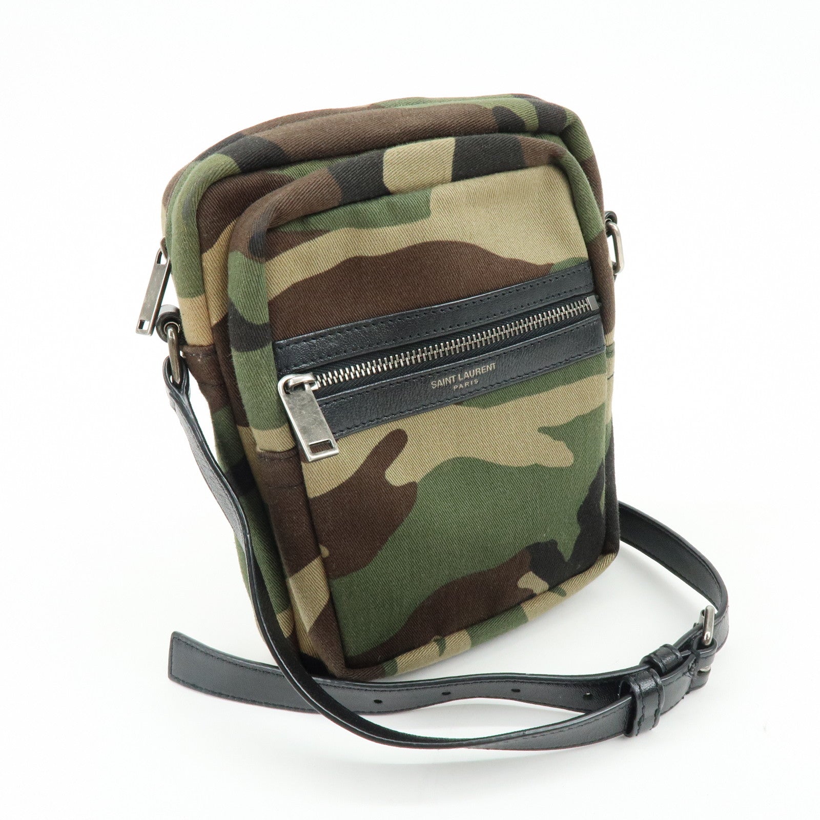 SAINT LAURENT PARIS Canvas Leather Shoulder Bag Camouflage 581700