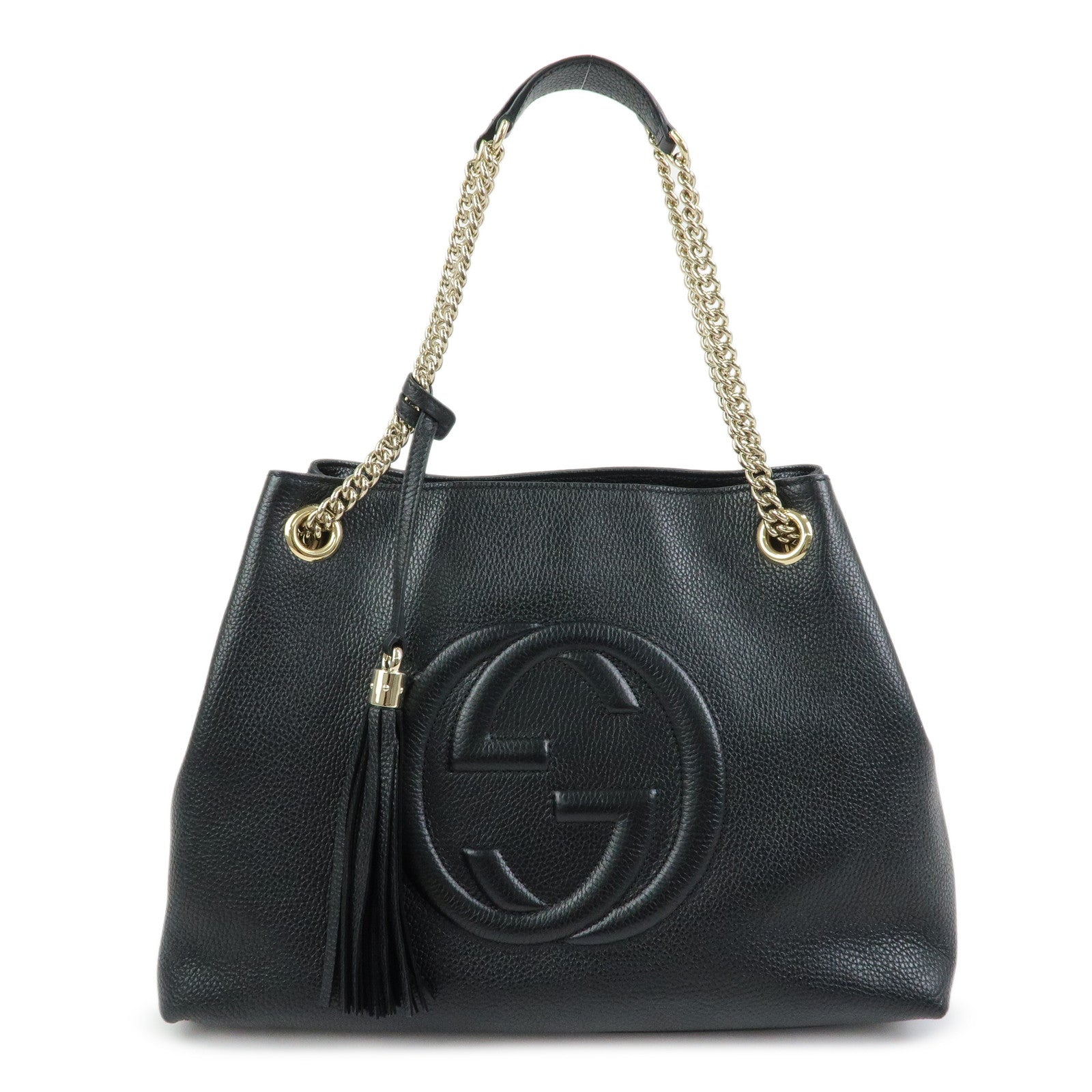 GUCCI SOHO Interlocking G Leather Chain Shoulder Bag Black 536196